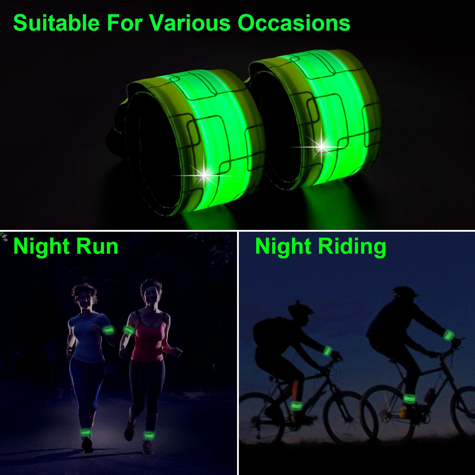 Braccialetto di sicurezza con luci a LED, confezione da 2 pezzi, ricaricabili, per caviglie e braccioli, per bambini, riflettenti, ad alta visibilità, per ciclismo, passeggiate, jogging, corsa