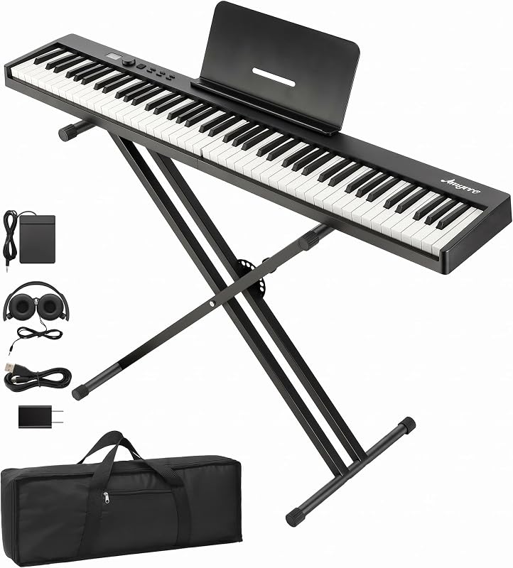 88 Key Foldable Piano Keyboard, Semi-Weighted Electric Piano | with Stand, Pedal & Headphones, Bluetooth USB MIDI Portable Digital Piano for Beginners Adults, 10H Battery