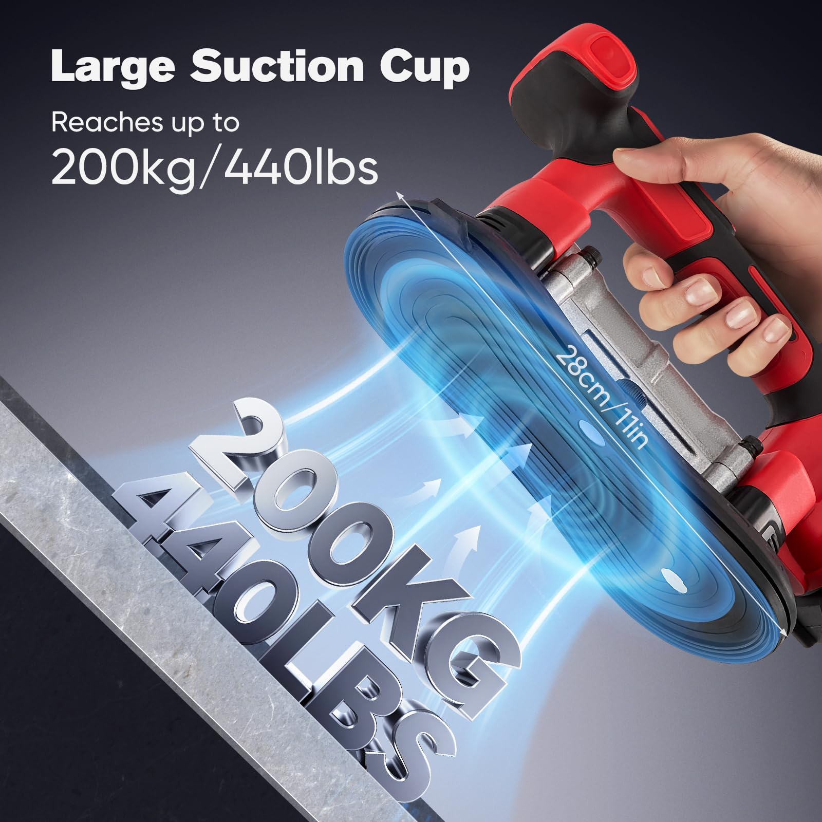 Vibrador de azulejos y ventosas 2 en 1 con ventosa, 9 niveles, 285 x 150 mm, ventosa de 200 kg, vibrador para azulejos grandes de pared y suelo