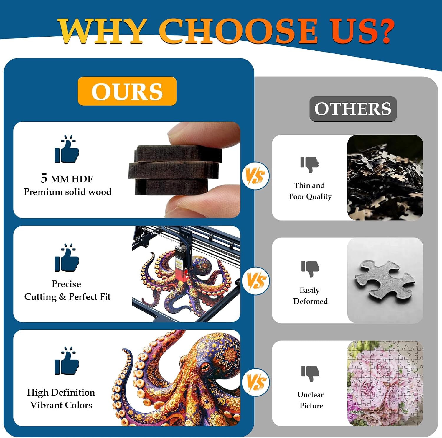 Wooden Puzzles for Adults, Octopus Jigsaw Puzzles for Adults, 5MM Unique Animal Shaped Wood Cut Puzzles 200 Piece, Fun Challenging Octopus Puzzles Gift for Kids Family Game Night Home Decor 10.5*11in image 3