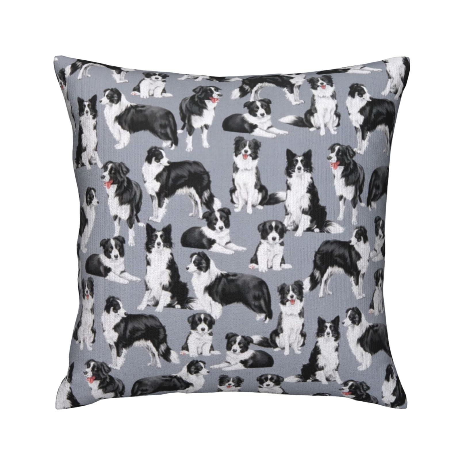 Yingd Blue Printed Throw Pillowcase Cute Border Collies Dog Polyester Cushion Cover Soft Square Throw Pillow For Sofa Bed Garden Decor 45X45cm