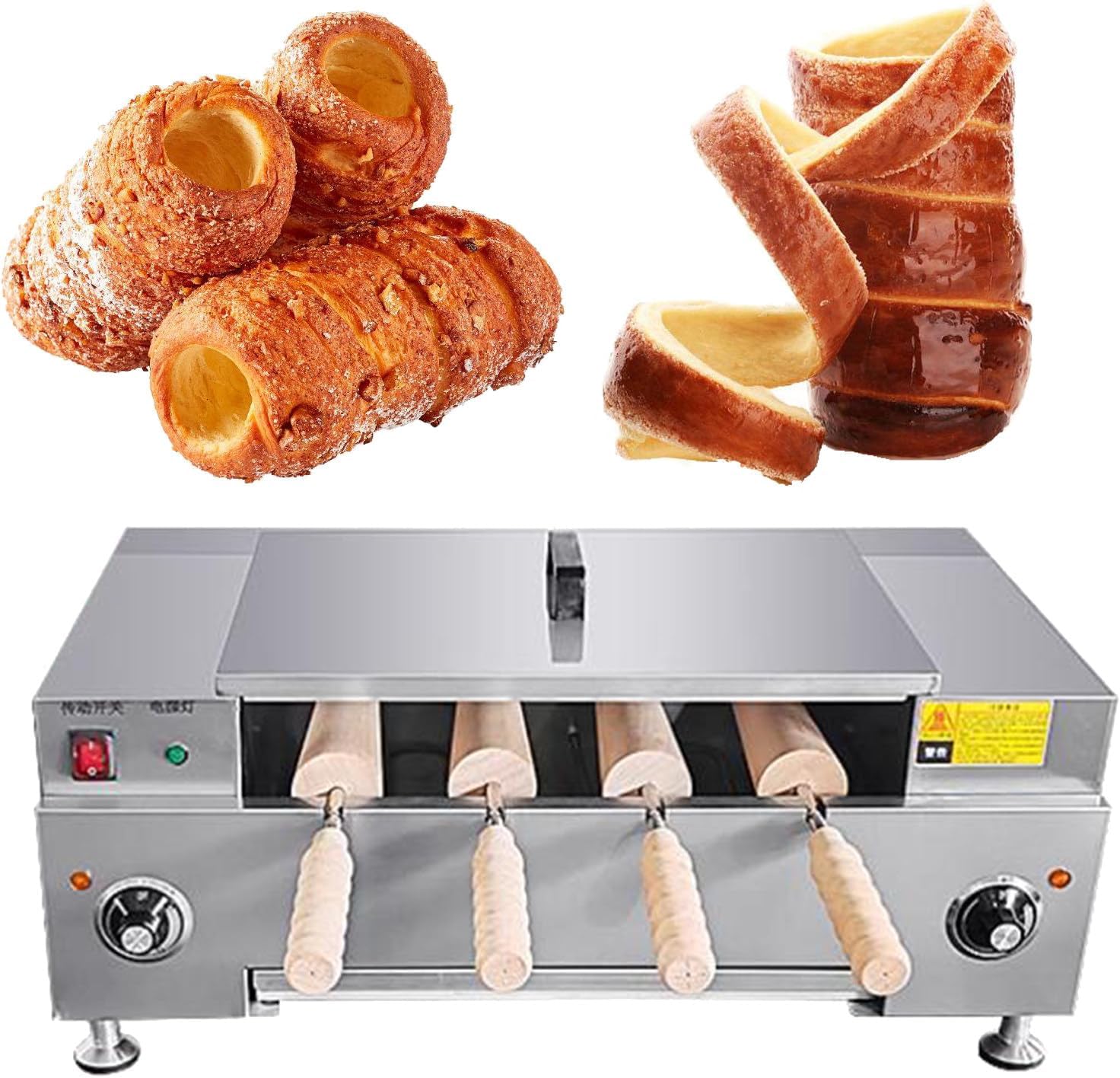 Commercial Electric Chimney Cake Oven Machine with 4 Rollers, Adjustable Temperature & Digital Display for Perfect Baking，Knob