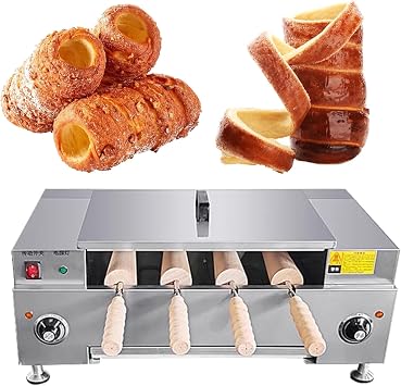 Electric Ice Cream Cone Oven Machine,Commercial Chimney Cake Oven with 4 Pcs Roller,Chimney Cake Bread Roll Oven Maker,Adjustable Temperature,Knob