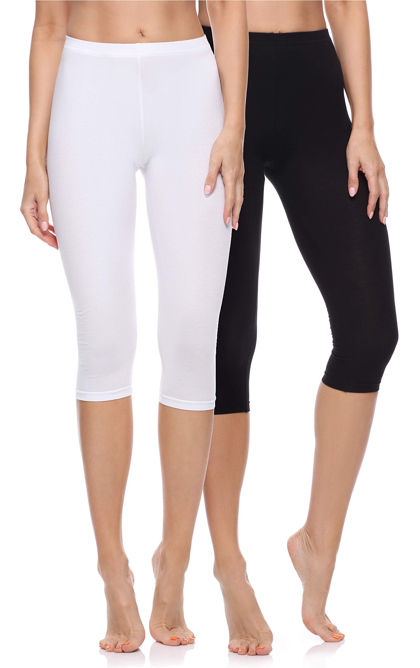 Merry Style Leggings Donna 3/4 Pantaloni Capri Morbidi e Confortevoli Leggins Donna in Cotone Traspirante Elastici e Delicati sulla Pelle Sensibile MS10-199