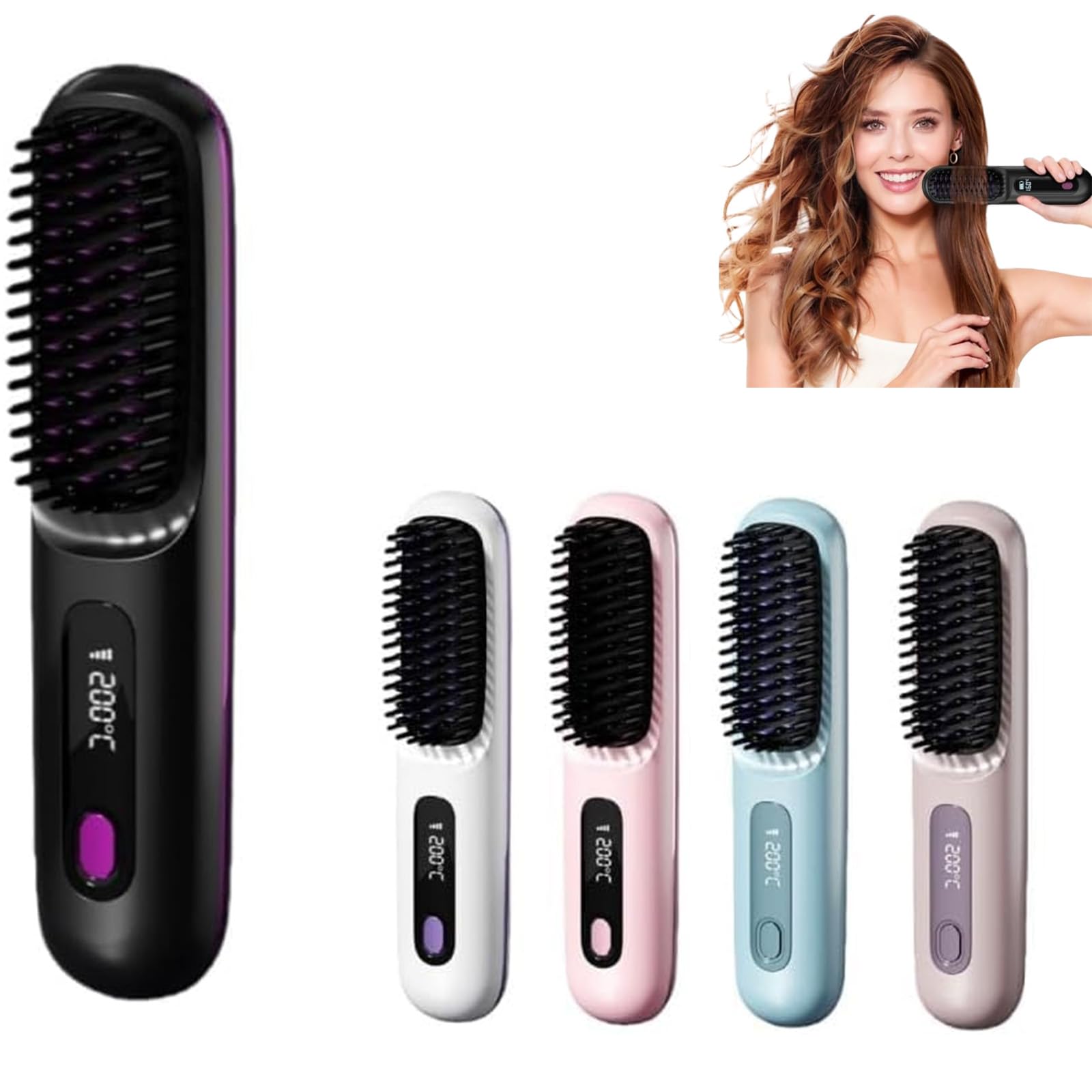 Cocoony Brosse à Cheveux,Brosse Lissante Ceveux Court Rechargeable Portable, Un Volume Coiffe en 2 Minutes (Noir)