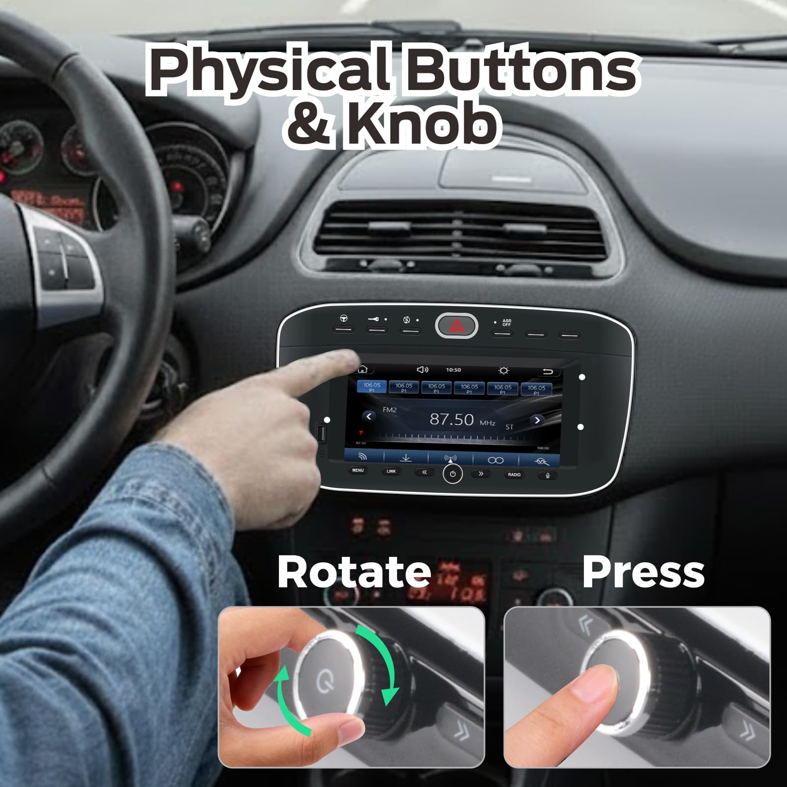 Autoradio Linux per Fiat Punto(2010-2016) Linea(2012-2015) con CarPlay Wireless e Android Auto, avvio in 2 secondi, comandi fisici tramite manopola, audio di livello OEM, installazione Plug & Play