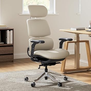EUREKA ERGONOMIC Executive Office Chair, High Back Office Chair with Lumbar Support, Silicone Leather Executive Desk Chair Comfy Computer Chair with Headrest for Home Office, Off White