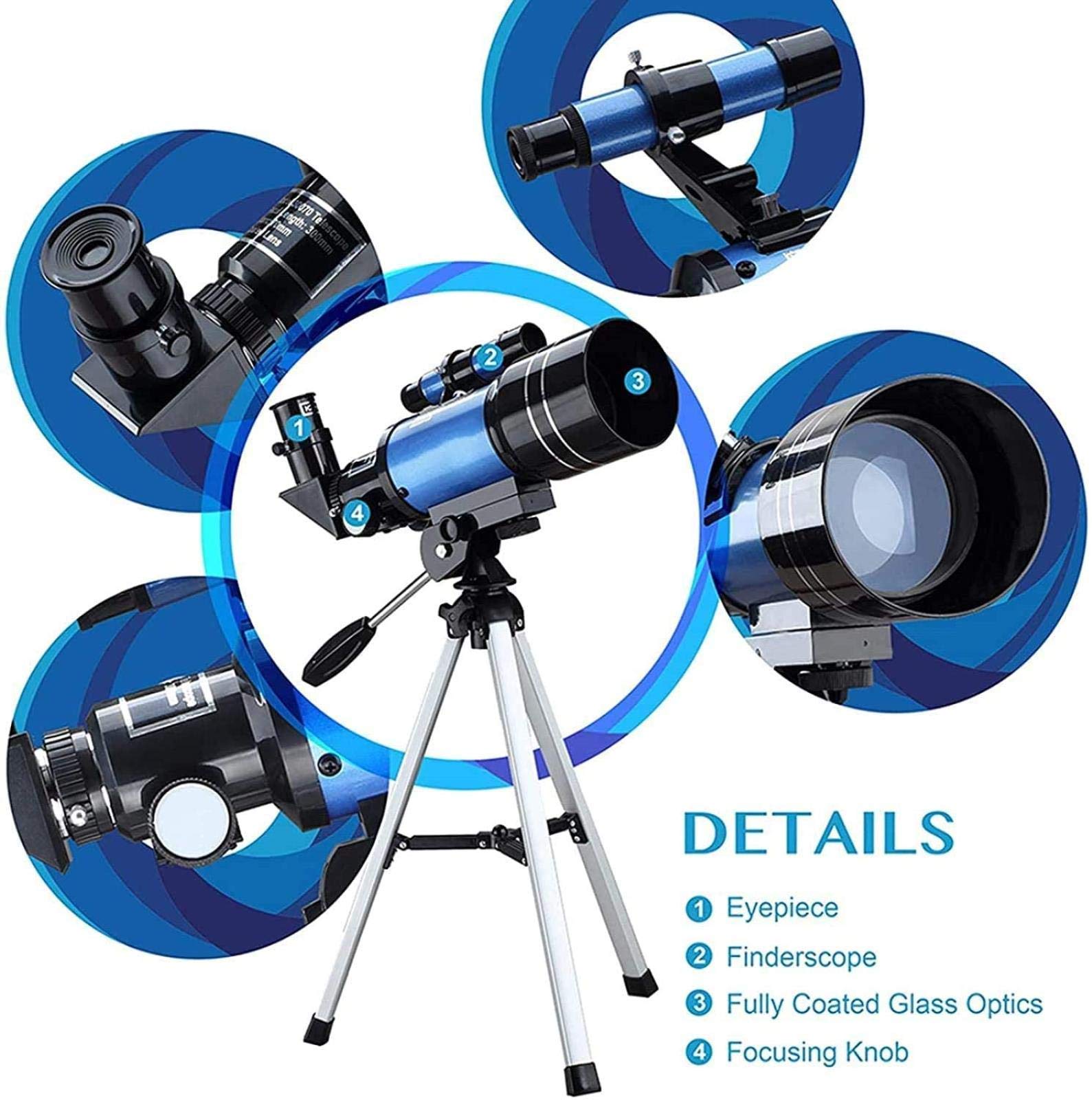 Télescope astronomique réfracteur à Monture Ultra HD de 70 mm pour débutants - Télescope de Voyage avec Sac de Transport, pour intérieur/extérieur