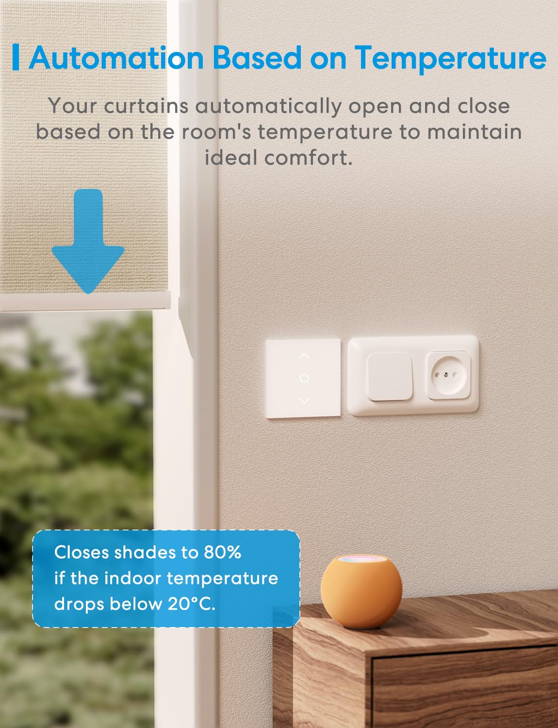 Meross Interrupteur Volet Roulant Connecté Compatible avec HomeKit, Alexa et Google Home, WiFi Interrupteur de Rideau Tactile (FIL NEUTRE REQUIS), Contrôle Local, Contrôle Vocal & à Distance
