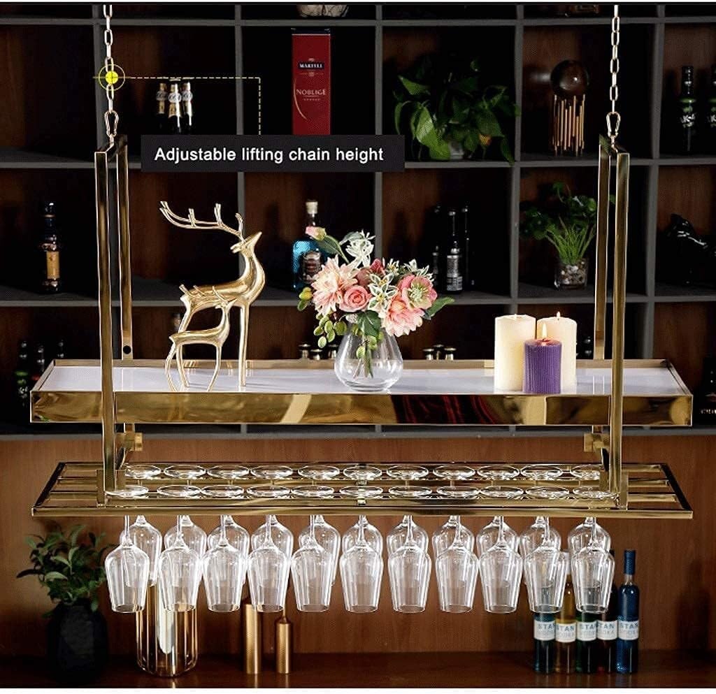 Wine Rack Organizer with Hanging Chain, Ceiling Mounted Wrought Iron Wine Glass Holder