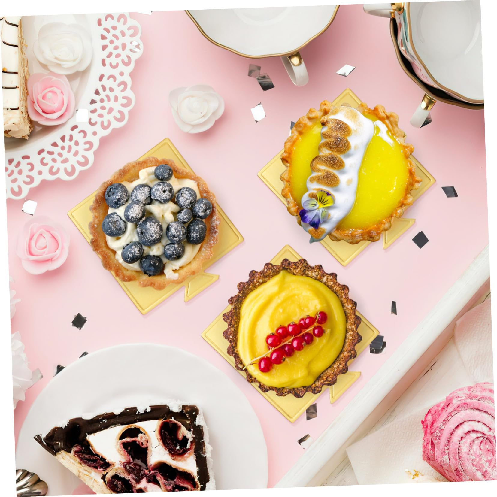 Quadratische Mousse Kuchenplatten Stabile Kuchenböden 100 Blatt aus Papier Einweg Kuchenunterlagen zur Tortendekoration und Partykuchen