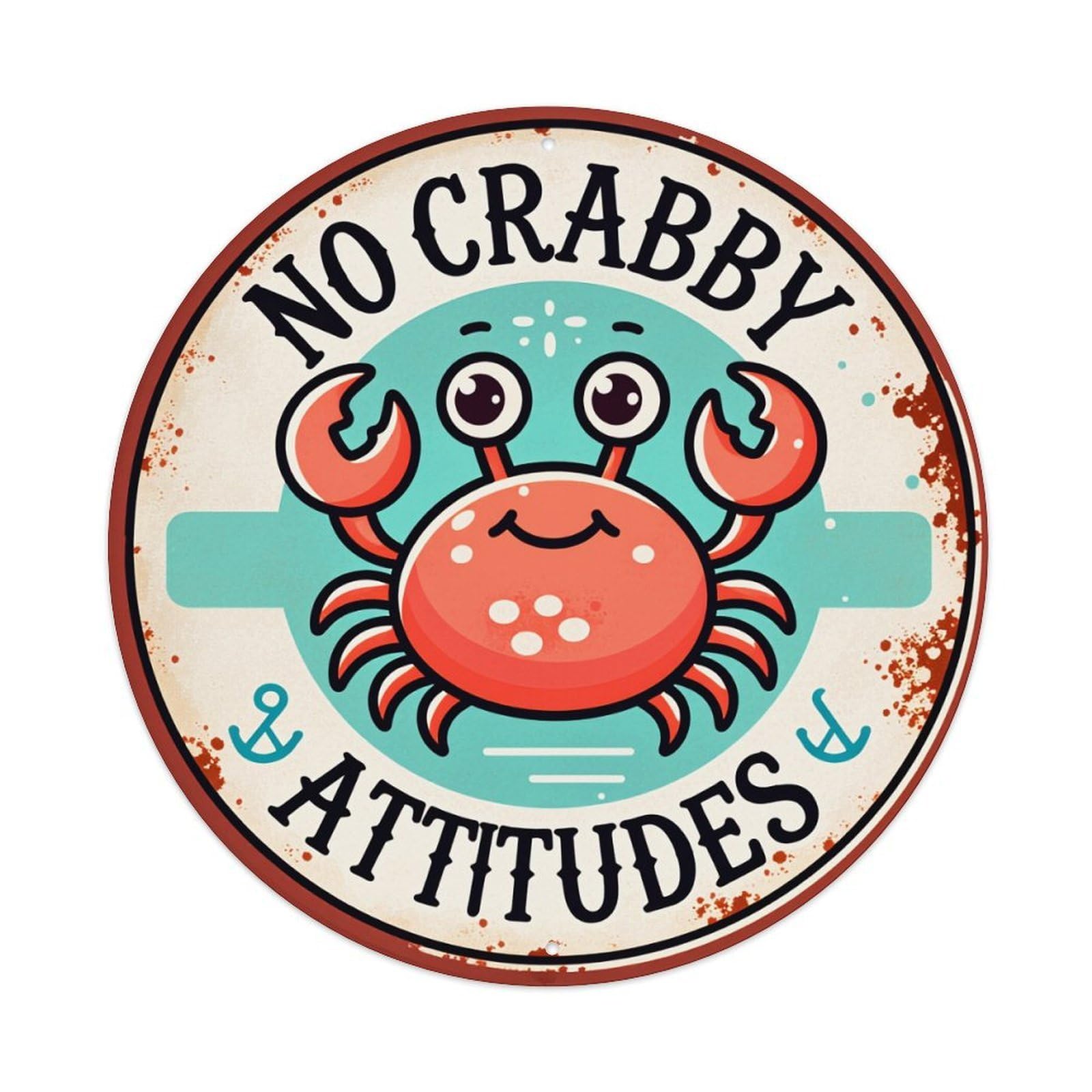 No Crabby Attitudes Crab Design Metal Tin Sign Vintage Garden Bedroom Cafe Bar Man Cave Home Wall Decor Metal Poster 8x8 inches