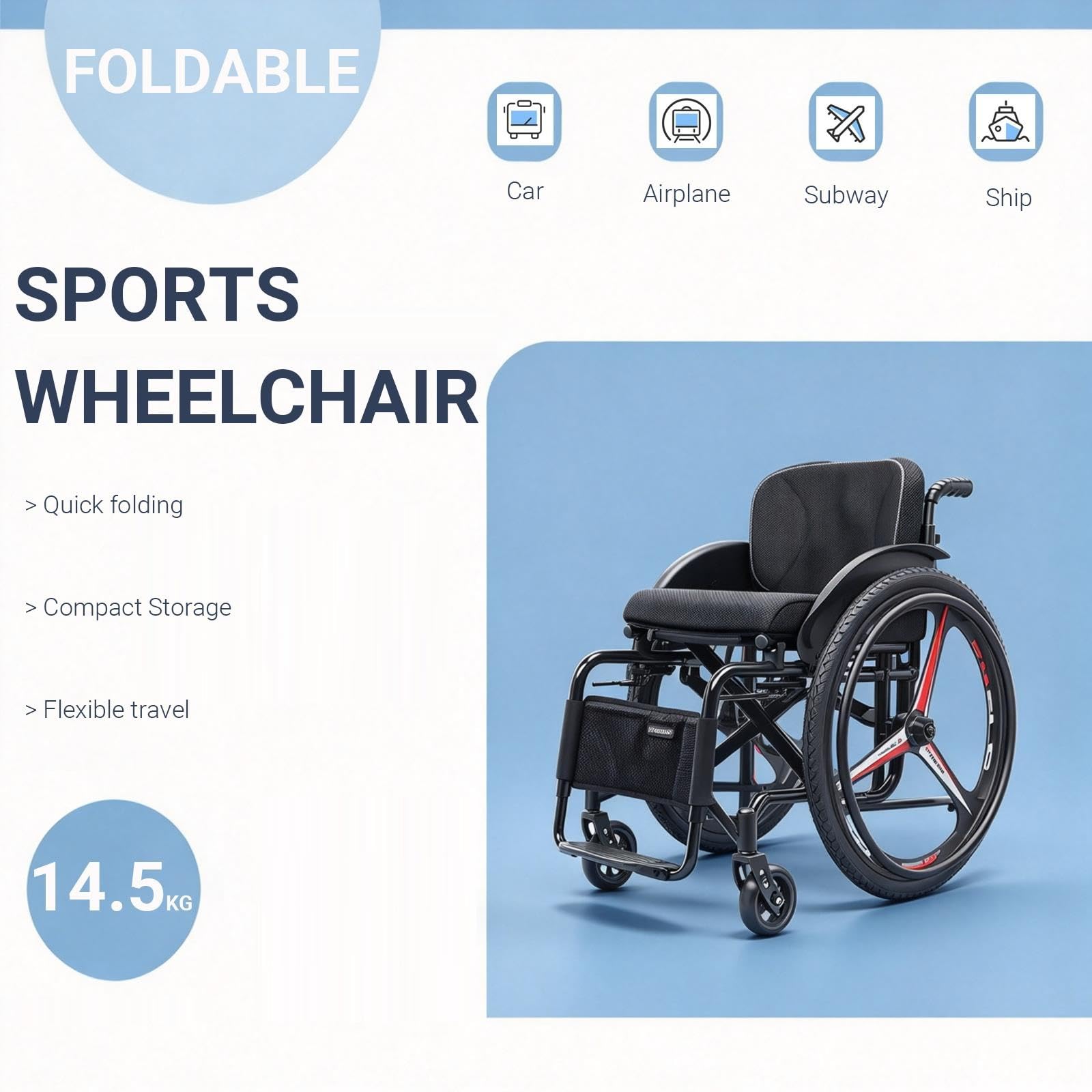 Sportowy lekki wózek inwalidzki,składany transport,samobieżny,dla dorosłych