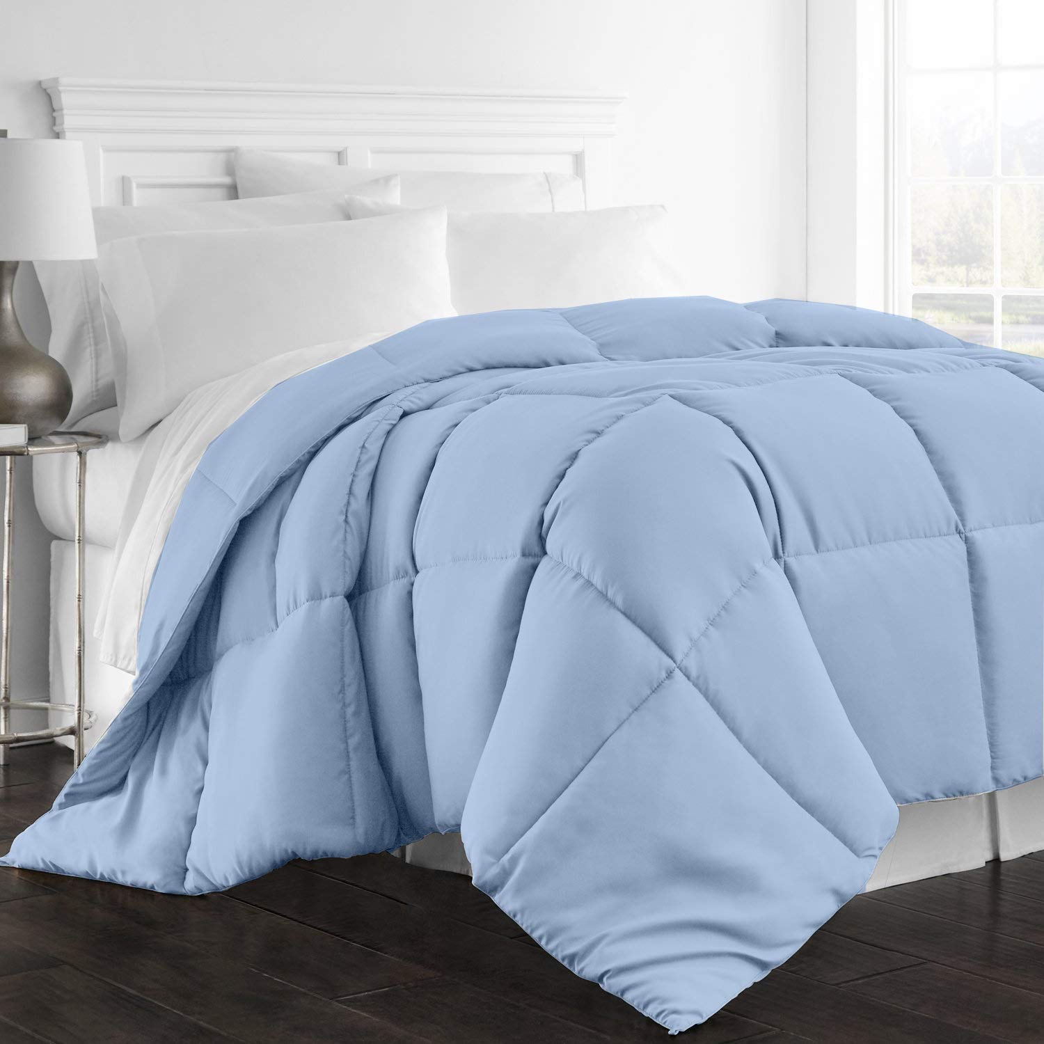 NJ Global Beddings Super Soft Luxury Winter Warm Soft Quilted Down Alternative Duvet Insert Comforter (Filled by 300 GSM) Oversized King 120x98 Size Light Blue Solid 100% Egyptian Cotton 620-TC
