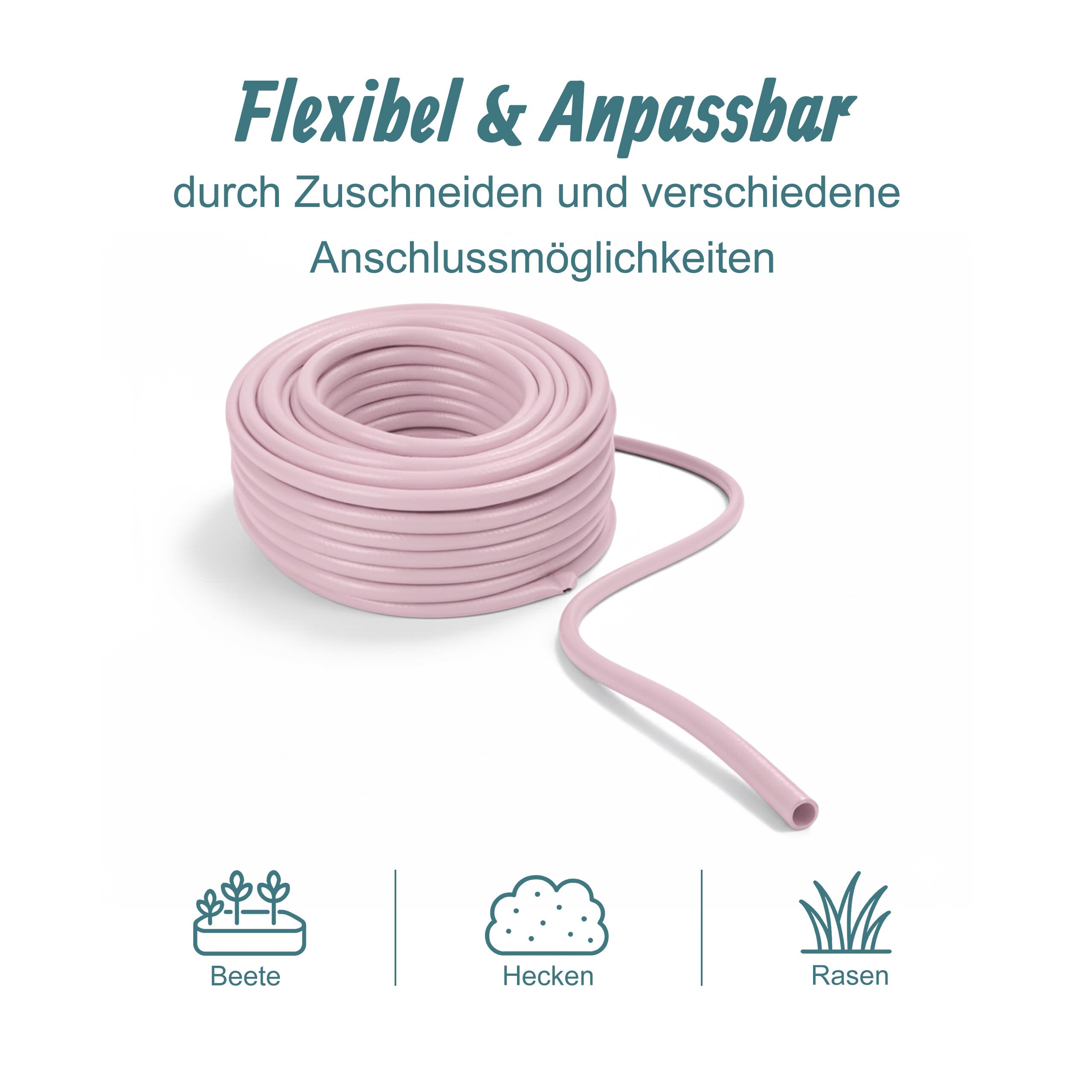 Relaxdays Gartenschlauch, 100 m, universeller Wasserschlauch 1/2", UV- & wetterfest, Gewebeschlauch Garten, PP, rosa