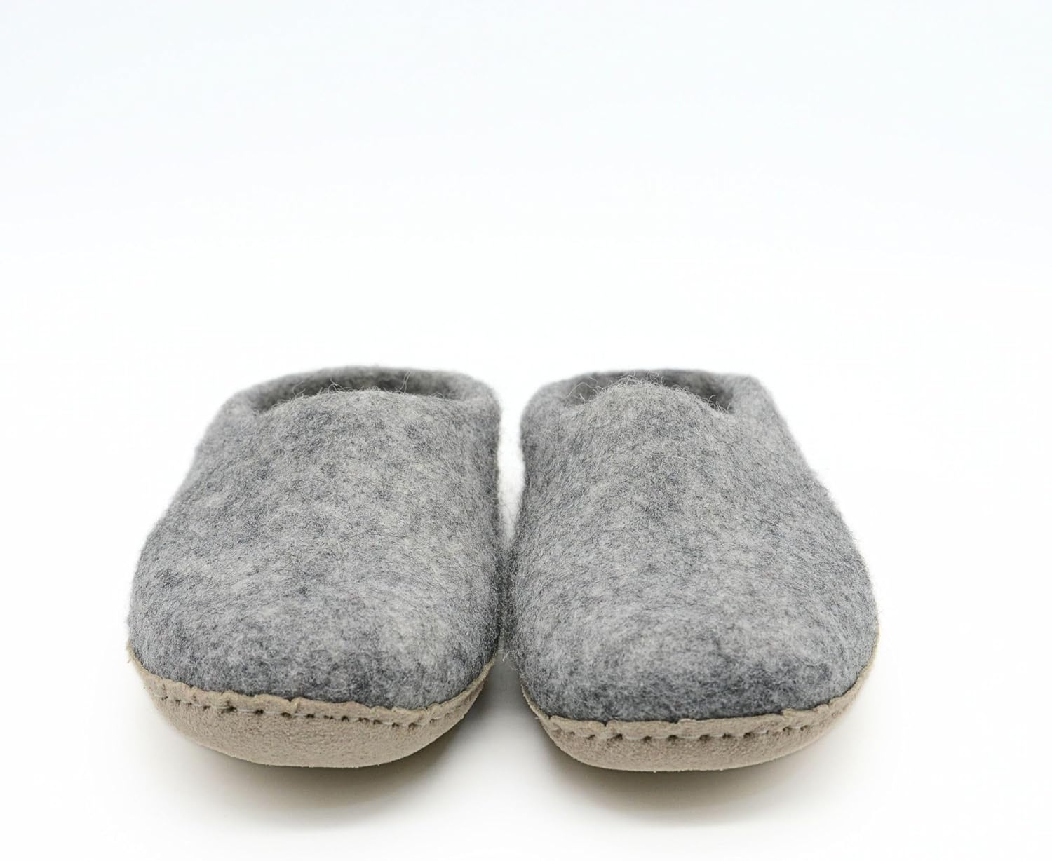 Natural Gray Wool Indoor Slippers, Genuine Suede Leather Sole Slip Ons, Soft And Breathable Slides