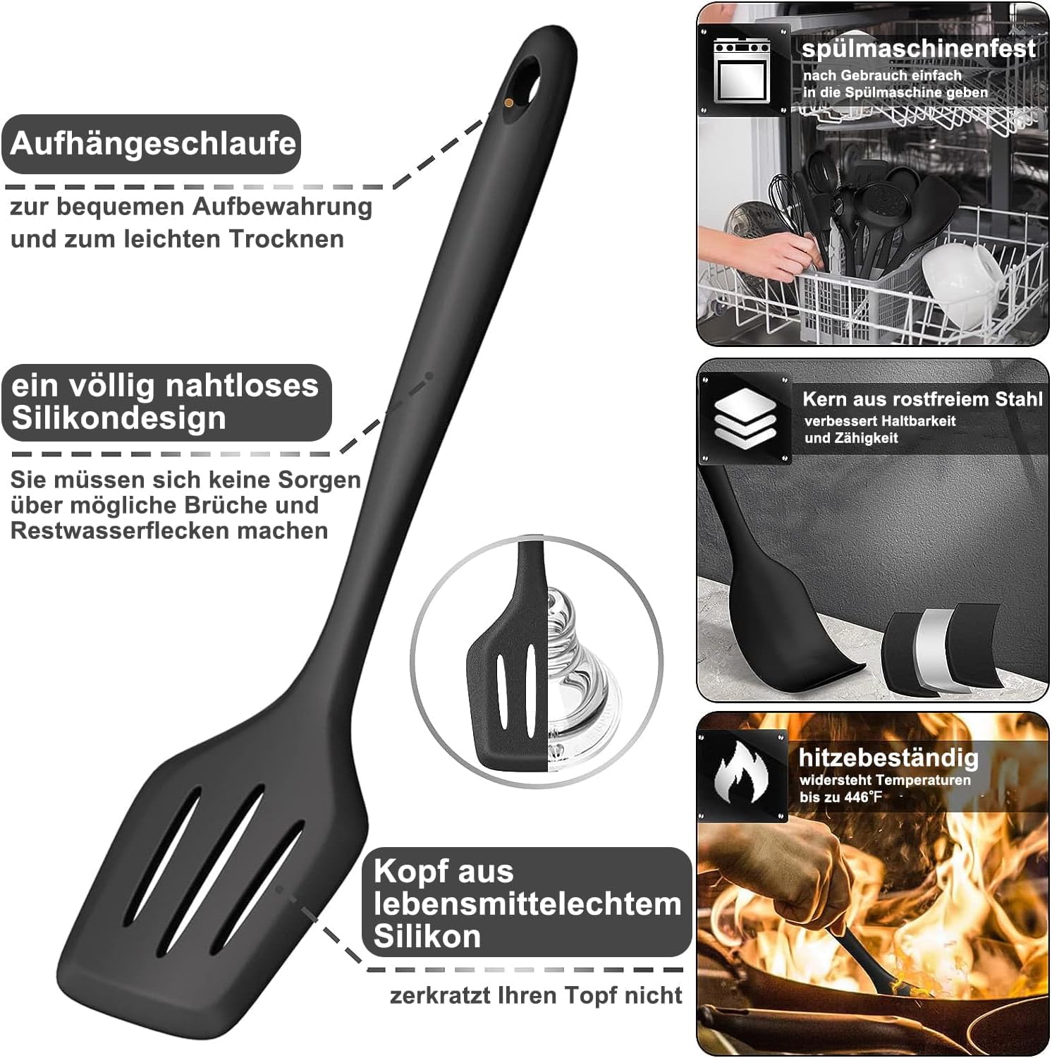 Posate Cucina Sostenibili Set Utensili Da Cucina Feyiubmen - 14 Pezzi In Silicone E Legno - Lavabile In Lavastoviglie Utensili Lavabili - 2