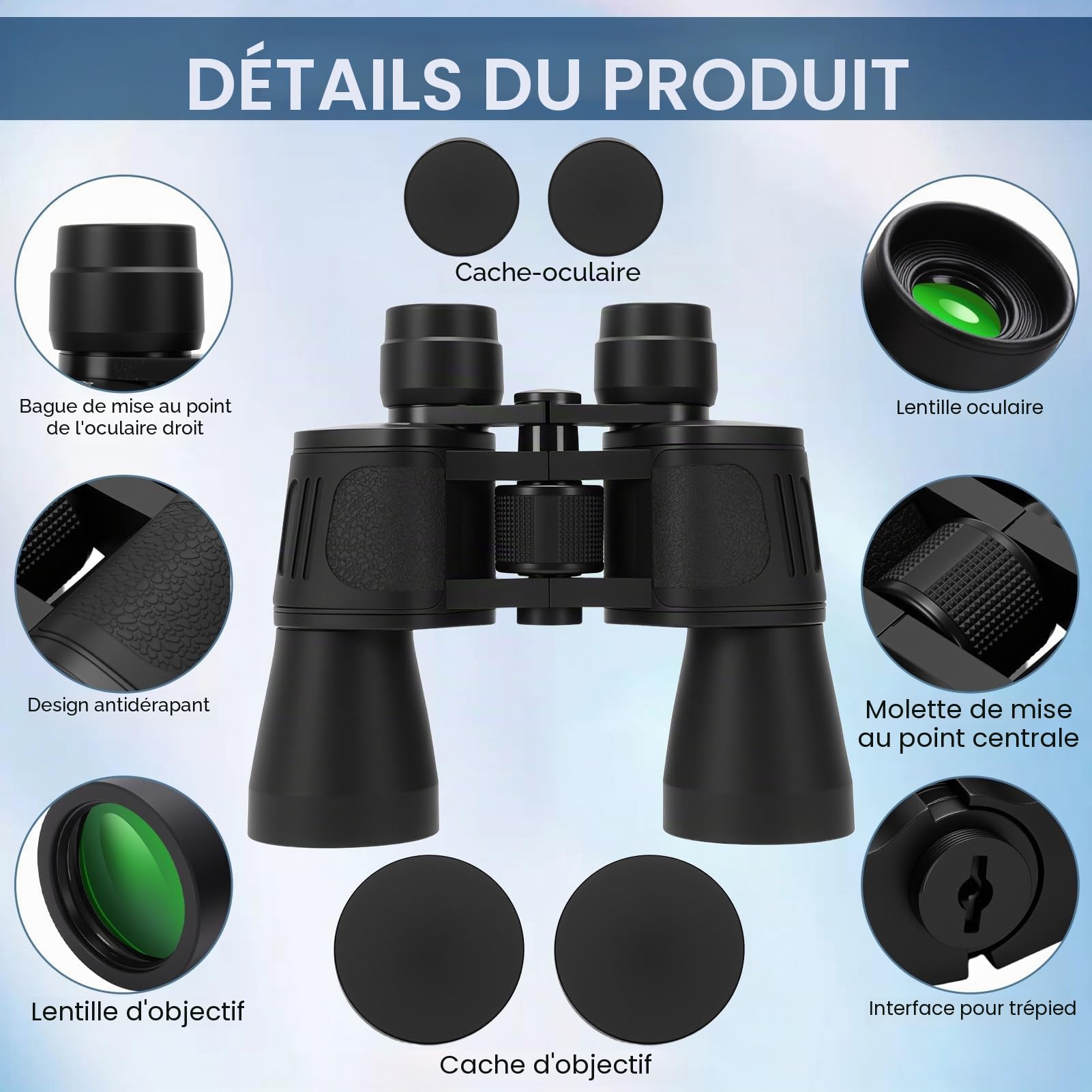 Jumelles 20 x 50 haute puissance HD prisme porro professionnel jumelles civiles étanches compactes avec faible vision de lumière, pour voyage, camping, observation des oiseaux, cratères lunaires