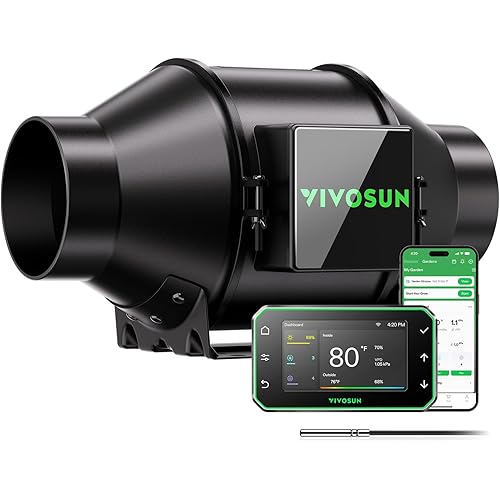 VIVOSUN G4 4" Inline Duct Fan & Temperature Humidity Controller, E42A+ WiFi-App Control AeroZesh Grow Tent Fan& Smart Thermostat, 195 CFM EC Motor Exhaust Fan for Heating Cooling, Greenhouse Accessory