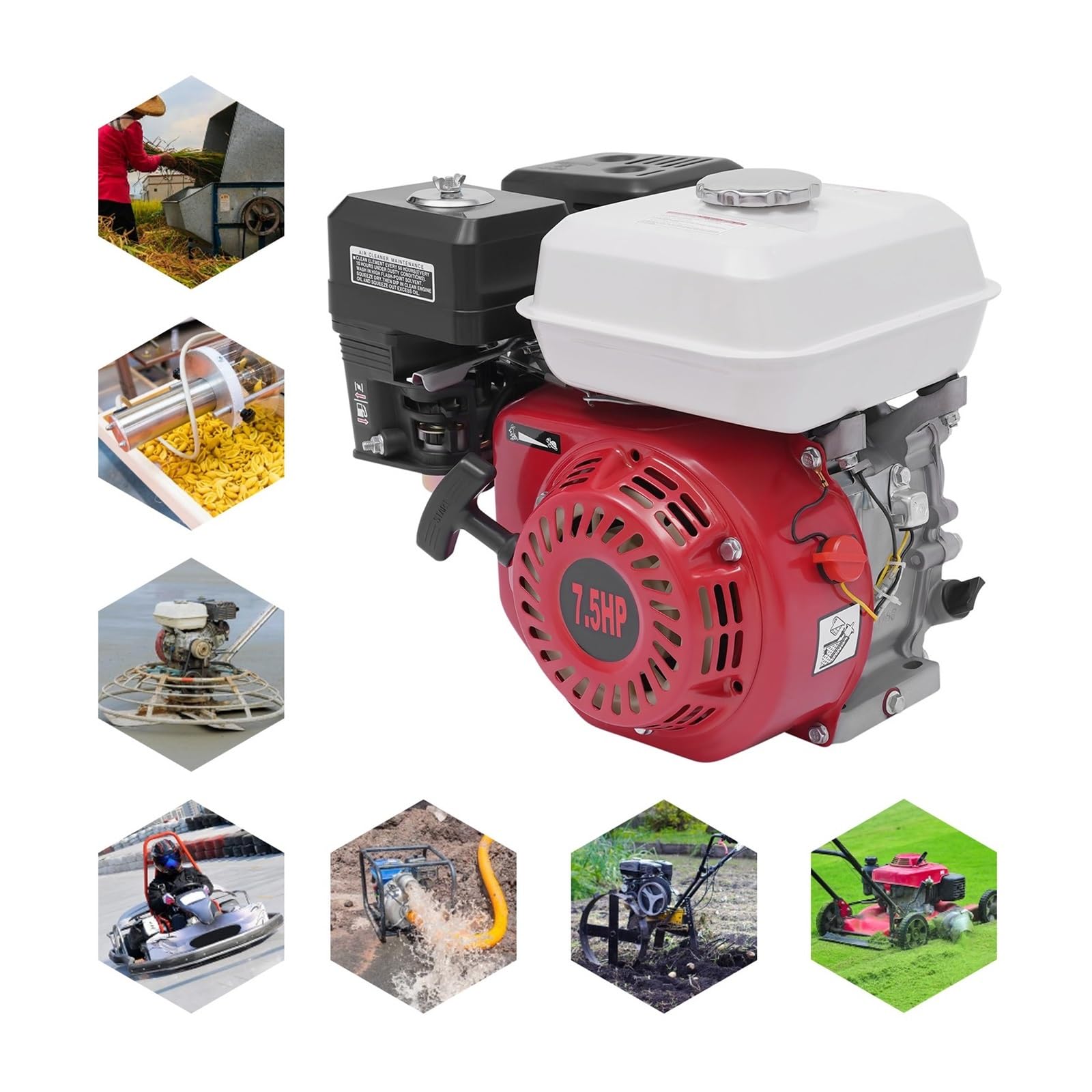 Moteur À Essence 4 Temps 7,5 CV,1 KW Debout De Kart Monocylindre 3,6 L Portable Puissance éLevéE