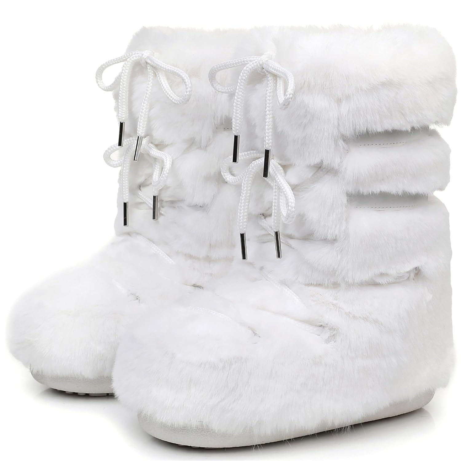 Fur Boots for Women Furry Faux Fur Fuzzy Fluffy Women Snow Boots with Fur Lined Black White Pink