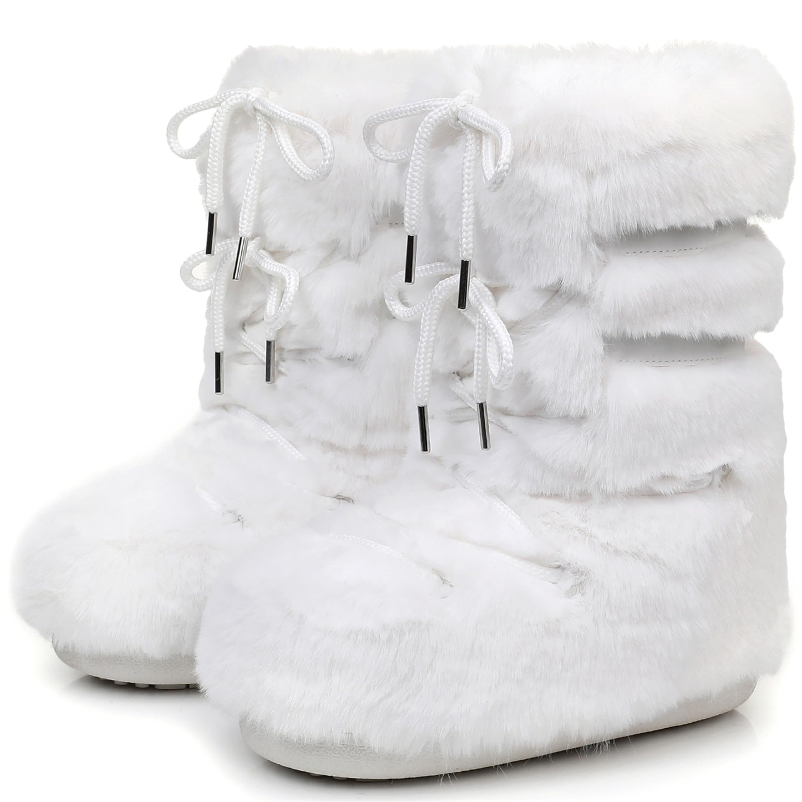 Fur Boots for Women Furry Faux Fur Fuzzy Fluffy Women Snow Boots with Fur Lined Black White Pink
