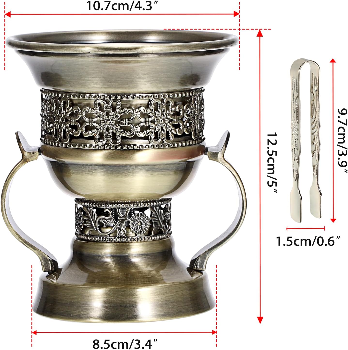 juxyes vintage incense burner holder with ash catchers and tongs, metal censer antique charcoal insencents burner zinc alloy spiritual aromatherapy yoga meditation retro home decoration