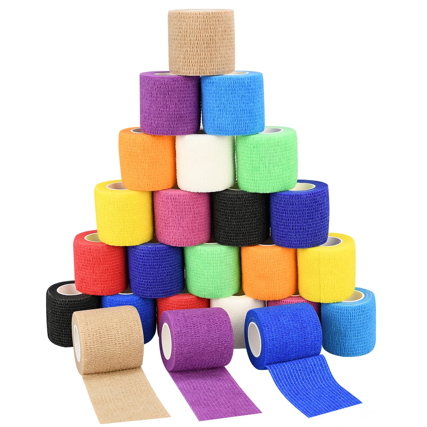 6pcs 2in Self Adhesive Bandage Wraps, 12 Colors, 5 Yard Wraps for Sports