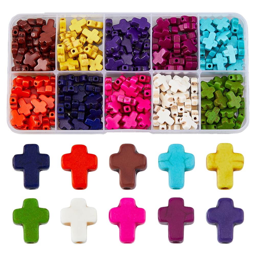 DICOSMETIC 250 Pezzi Perle di Croce 10 Colori - Perline Pietra Turchese a Foro Piccolo 1mm - Mini Crocifisso Per Collana Fai Da Te Gioielli