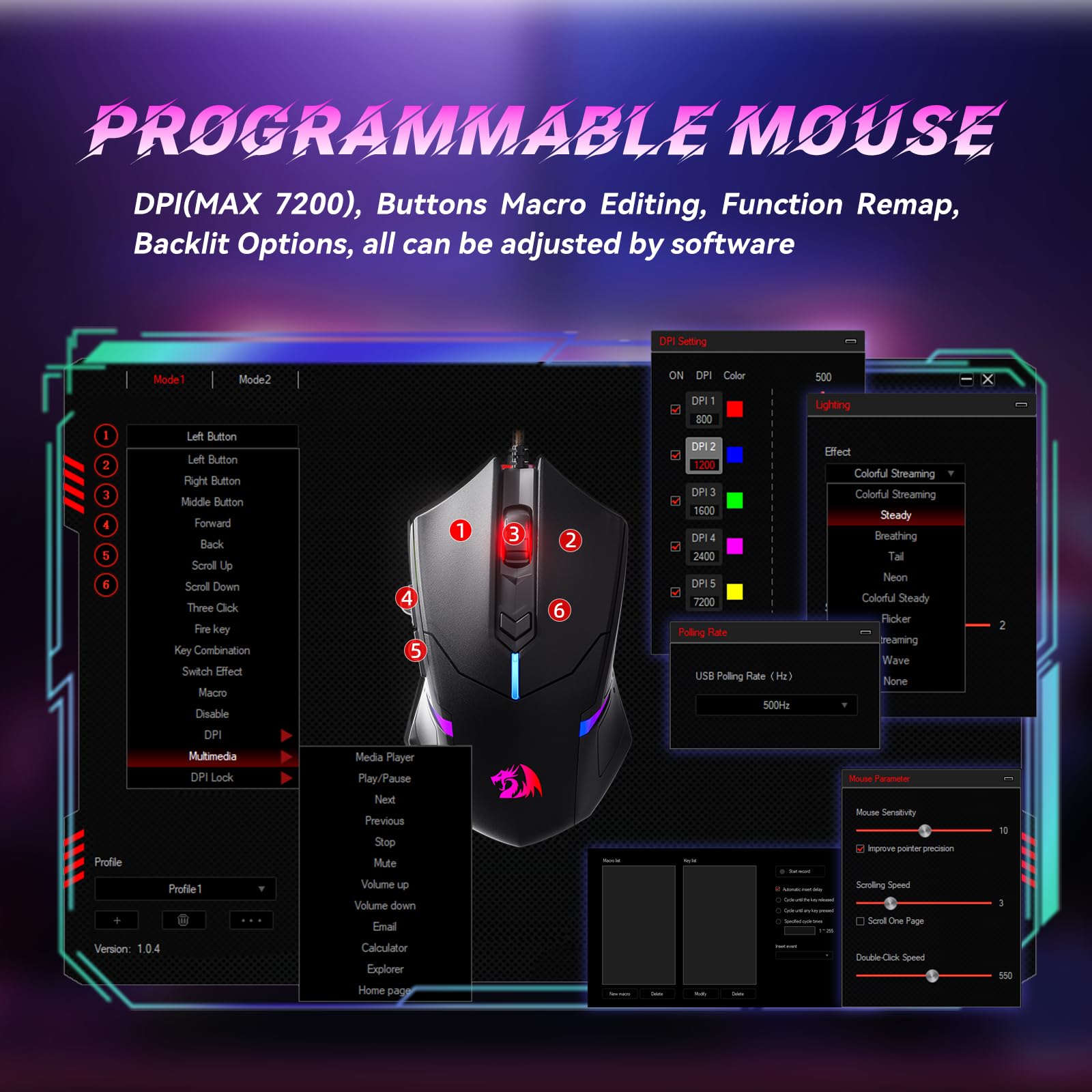 Redragon Updated Programmable Gaming Keyboard and Mouse, RGB Backlit Keyboard Mouse with Software, Independent Macro Record Keys, Value Combo Set, White - S101-3 PRO view 5