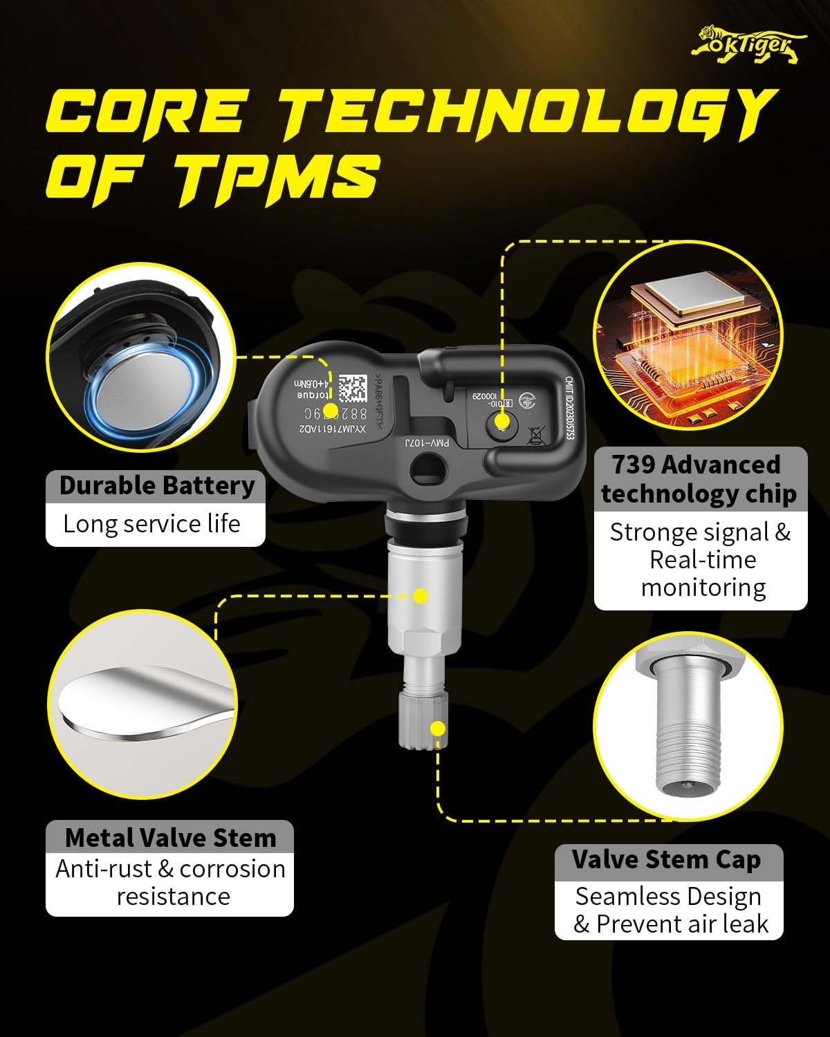 Oktiger 315MHz TPMS Sensor Tire Pressure Sensor Fit for Toyota 2007-2015 Tacoma, 2007-2013 Corolla, Camary Rav4 Matrix Prius, Fit for Lexus IS250 2006-2013, ES350 IS350 RX350, 4PCS Replace#4260706011