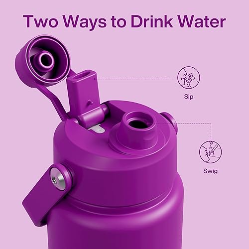 Miniatura 710 de ENCOOL Botella de agua aislada con popote, de acero inoxidable, a prueba de fugas, sin BPA, al vacío de doble pared que se mantiene fría durante 24