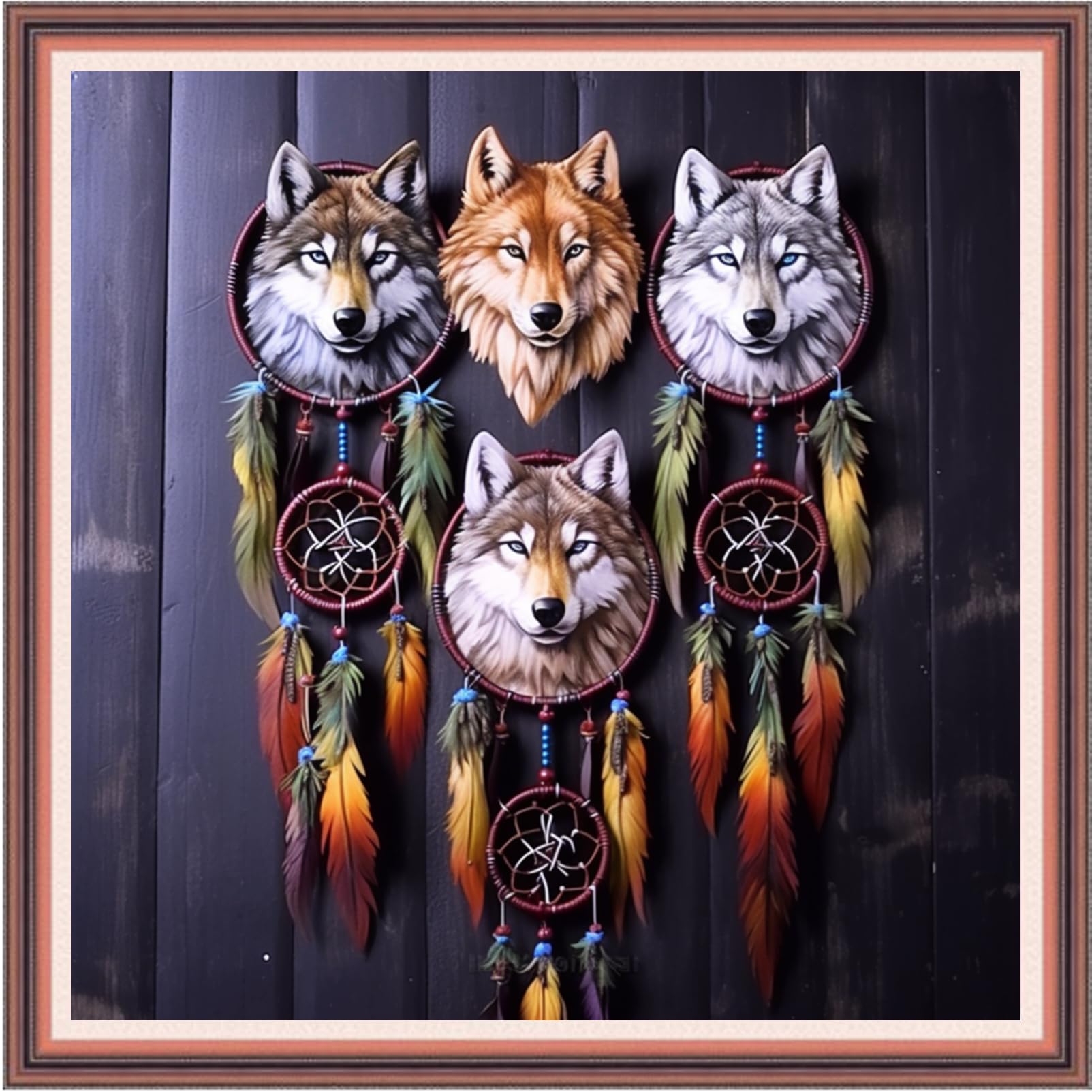 Joyhoor Cross Stitch Kits for Beginners Stamped Cross-Stitch Supplies Needlework preprint Embroidery Kits for Adults DIY Needlepoint Kits Embroidery Patterns 11CT-Wolf Wind Chime 18.x18 inch