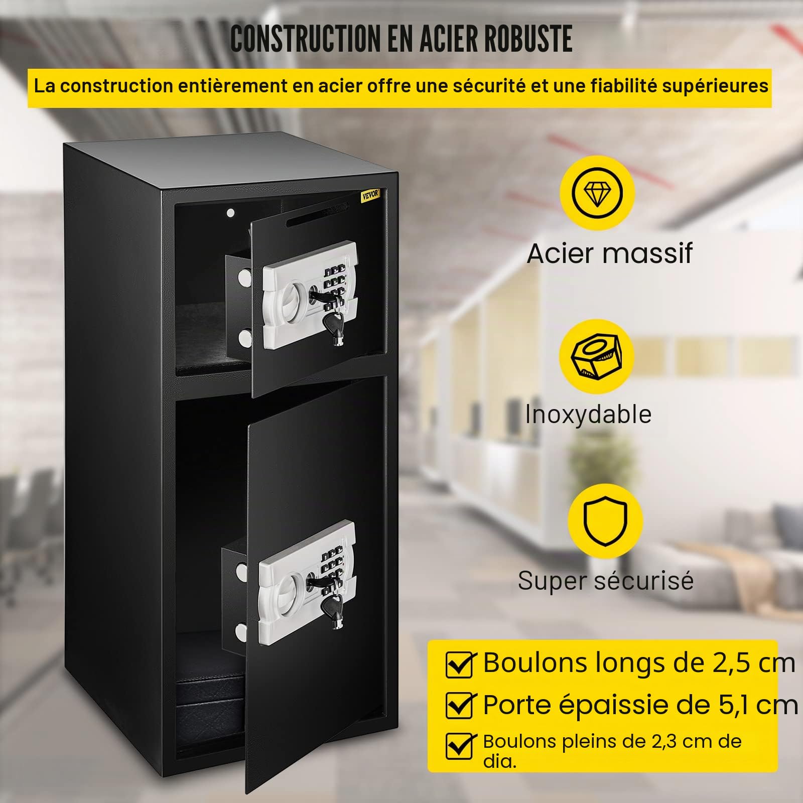 Coffre-Fort Numérique en Fer à Double Porte, 33 Pouces, Verrouillage Magnétique BXG-052, Haute Qualité pour Maison, Bureau, Magasin, Hôtel - Noir