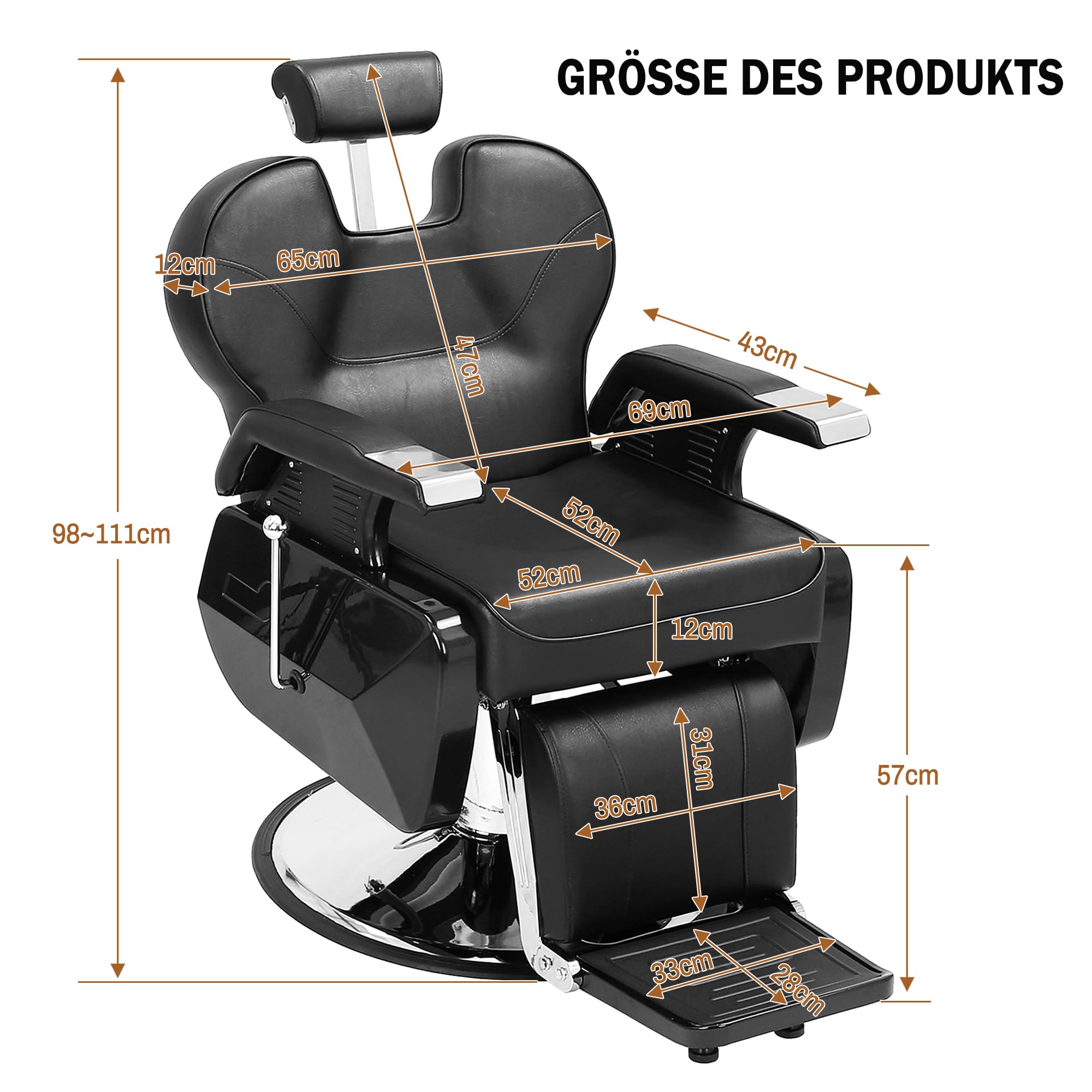 Barbier Stühle Heavy Duty Hydraulische Reclining Hair Salon Stuhl 360 Swivel Schwarz