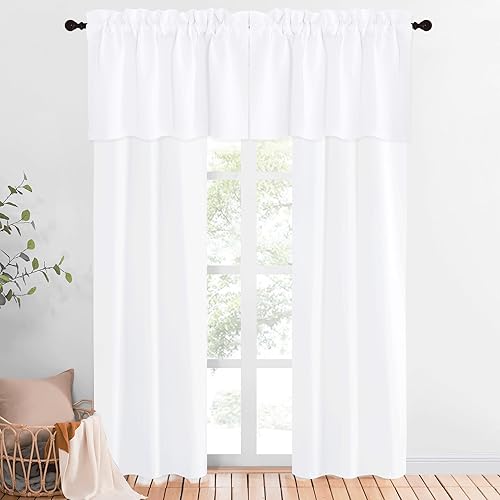 NICETOWN 2 paneles de cortinas opacas de 34 x 84 pulgadas de largo con bolsillo para barra con 2 paneles de 42 x 16 pulgadas de largo, cenefas