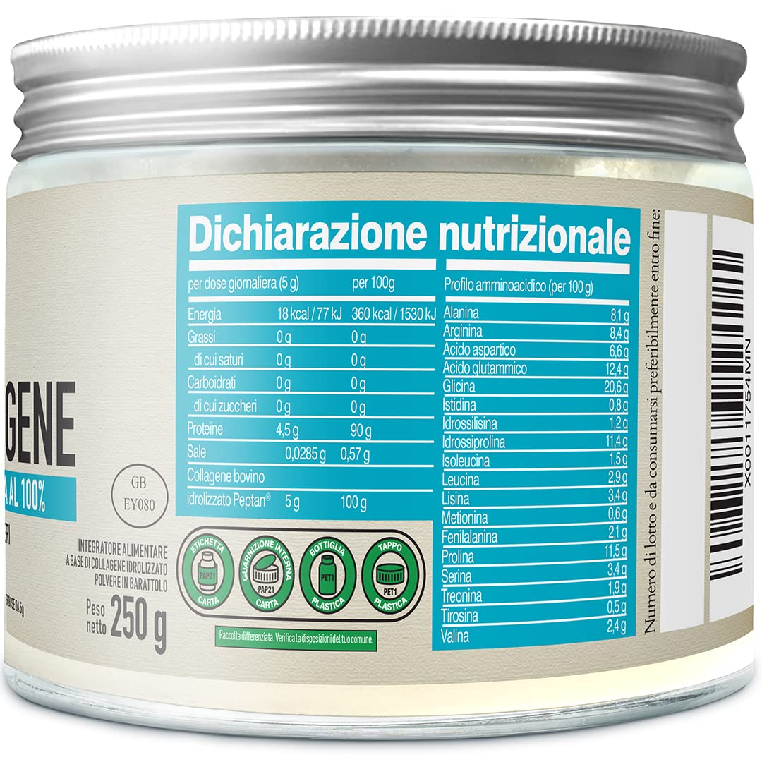 Rite-Flex, Peptidi di Collagene confezione da 250 g con Peptan, Polvere di Collagene Idrolizzato, 5g (5000 Mg) di Collagene per porzione