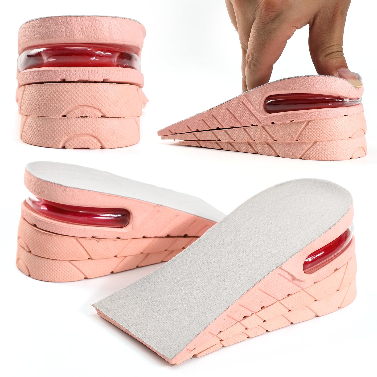 Height Increase Insole 3-Layer Air Cushion Heel Insert Lift Shoes Insole for Men and Women Invisible Elevator Adjustable Insoles (Half Pad, Pink)