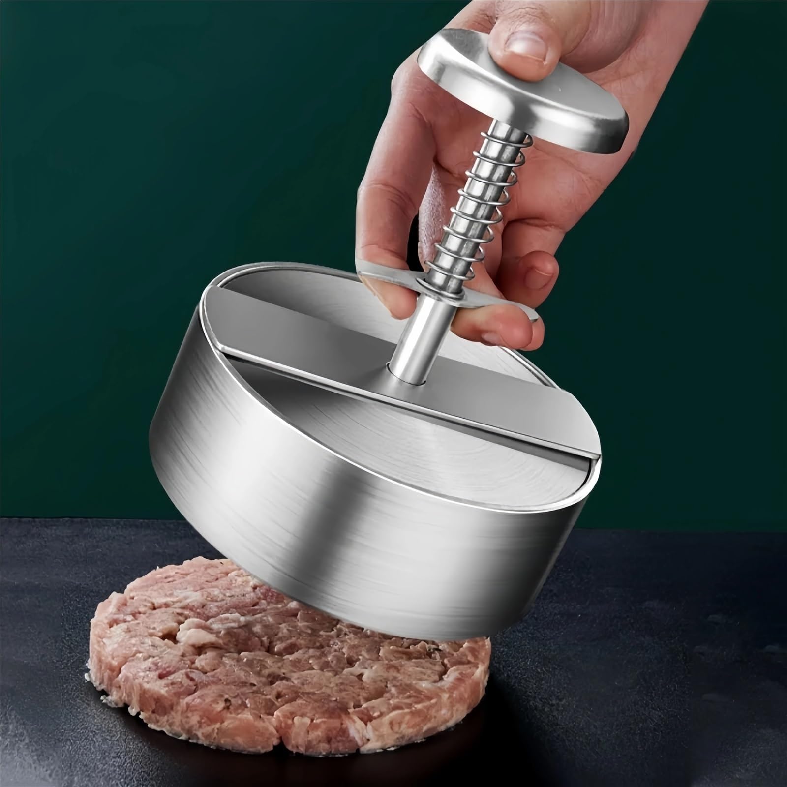 Antihaft-Hamburger-Form, Runde Antihaft-BBQ-Burgerpresse aus 304 Edelstahl, manuelle Dicke, verstellbar von 8–14 cm(Diameter 14 cm)