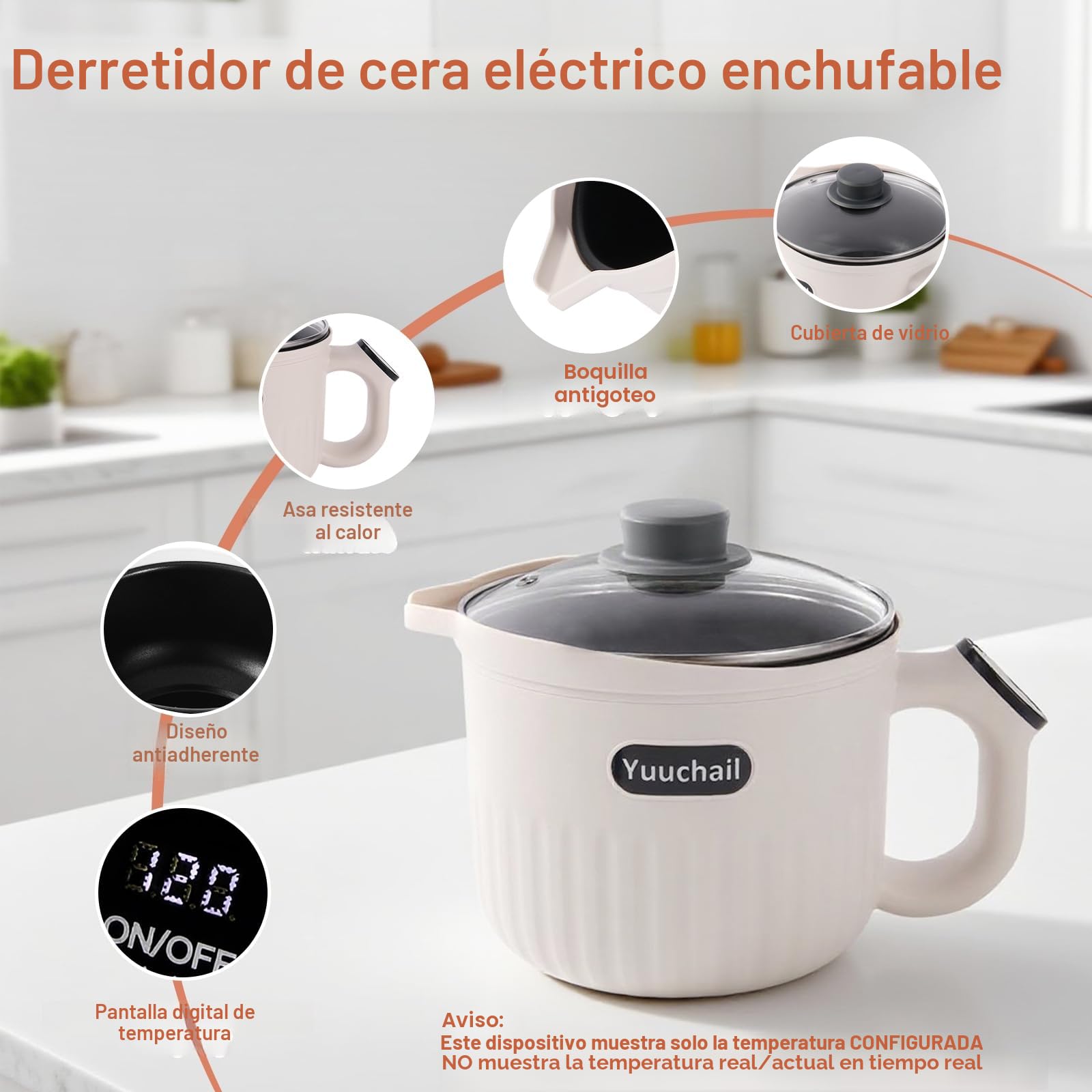 Yuuchail Olla de fusión de cera para pantalla táctil, control digital de temperatura (50 ℃-130 ℃), derretidor de cera eléctrico para hacer velas y jabón con revestimiento antiadherente y vertido