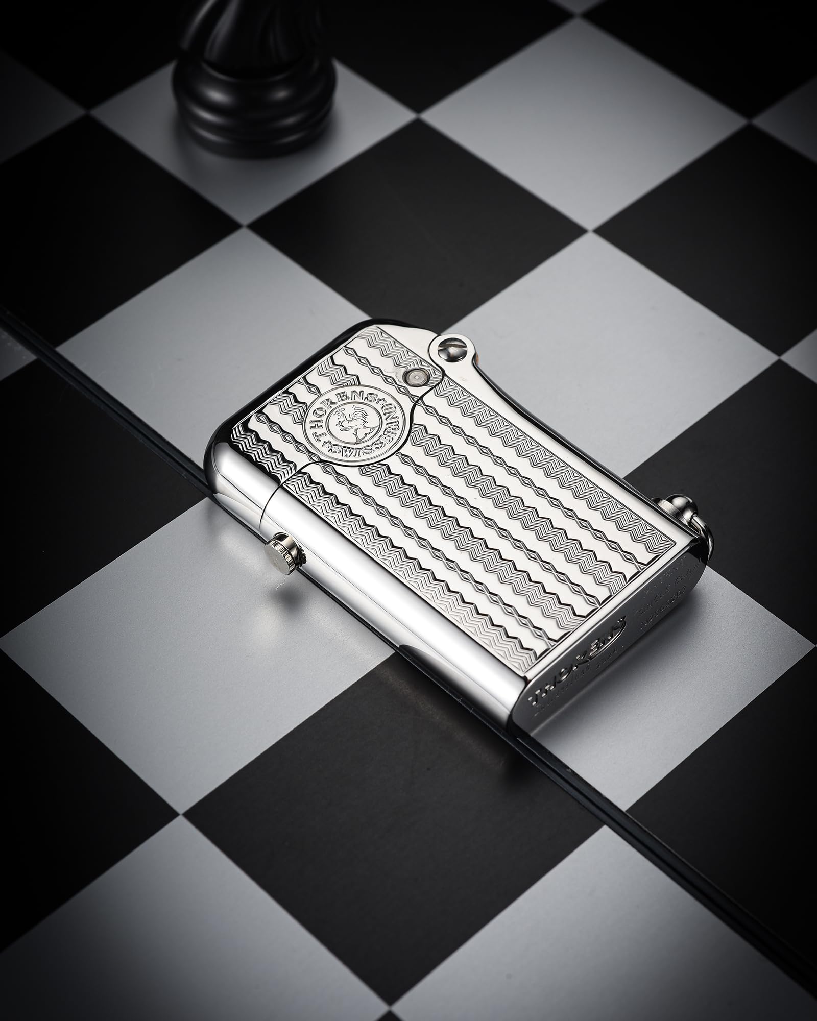 THORENS Gen 1 Single Claw Water Ripple Benzinfeuerzeug, Messing | Vintage, Softflamme, Autozündung, nachfüllbar, Sicherheitssperre, galvanisiert, Gravur, Luxus, Sammlerstück, Ehemann-Geschenk