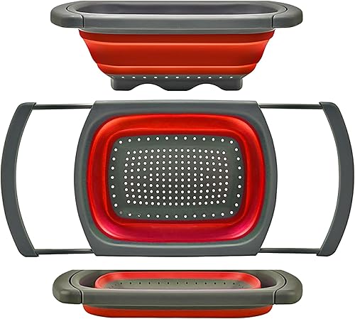 Qimh - colador plegable sobre el fregadero, para cocina apto para lavavajillas, para pasta, verduras y frutas. Coladores de alimentos con asas