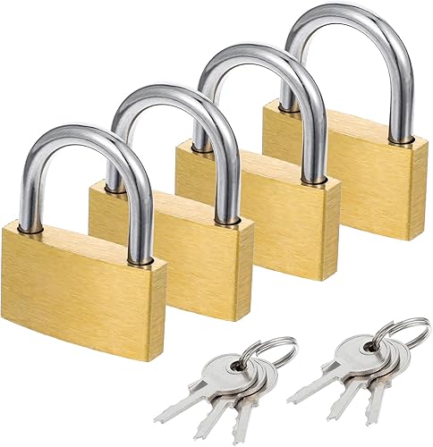4 candados pequeños de latón macizo, candados pequeños de latón macizo, cerradura de casillero de gimnasio de 0.787 in + 0.984 in, mini candados