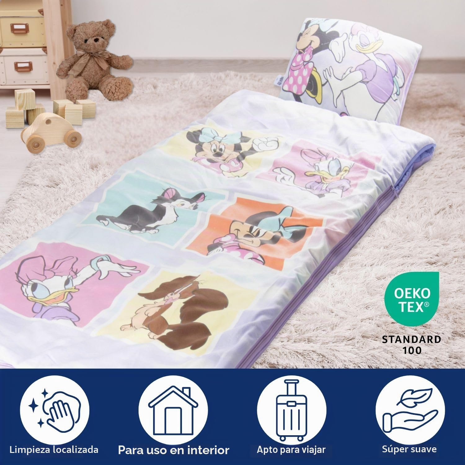 Juego de saco de dormir y almohada para niños, acogedor (137 x 61 cm), saco de dormir interior con asa de transporte y almohada (43 x 28 cm), ideal para viajes escolares y fiestas de pijamas, juego de