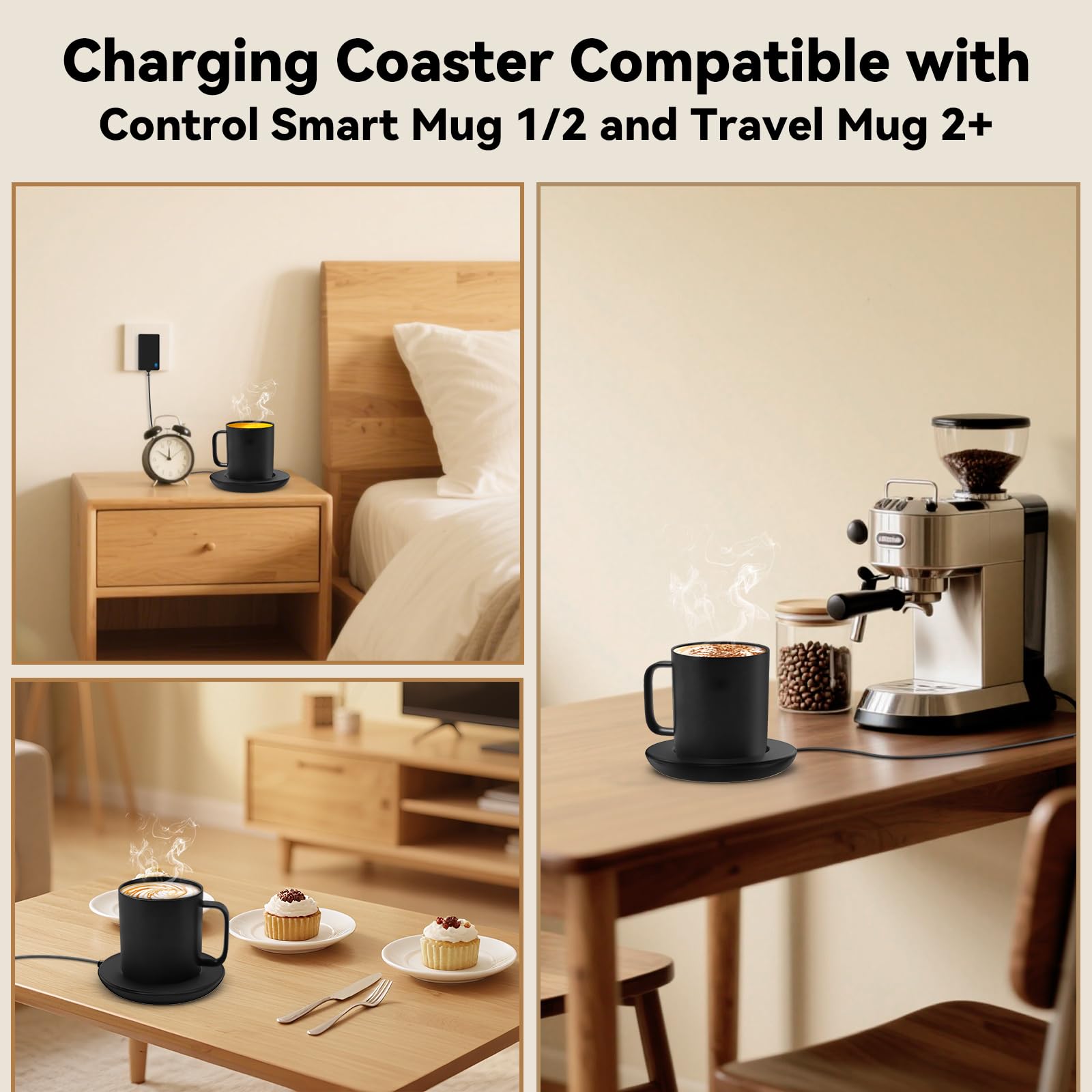 Ladeuntersetzer 2, kompatibel mit Em/BER Temperaturregelung, Smart-Becher 2 und 1, Cisain Ladestation für Smart-Kaffeetassenwärmer, beheizter Reisebecher, schwarz