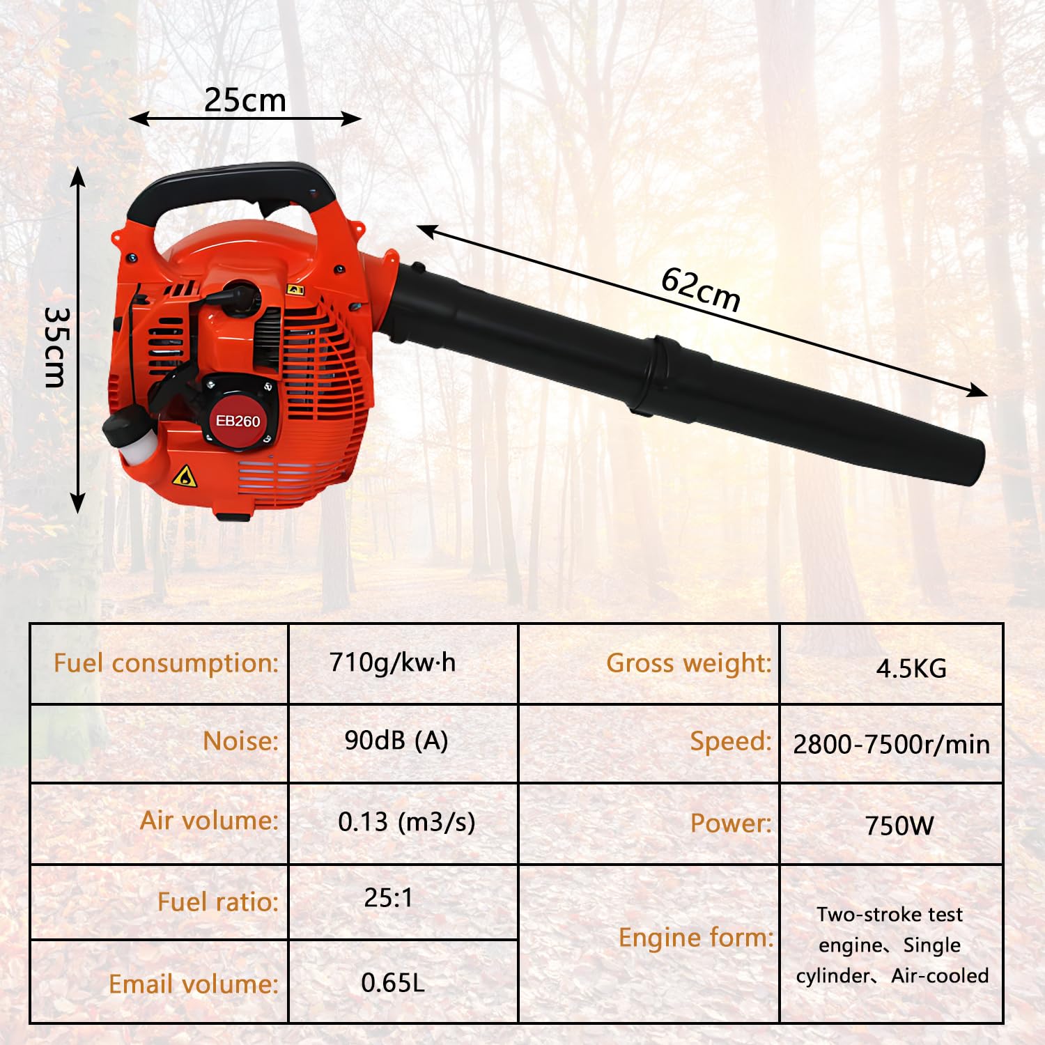 Laubbläser, 26cc, Benzin, 7500rpm, für Garten und Schnee | 2-Takt-Motor; leicht; für Laub, Schnee und Staub.