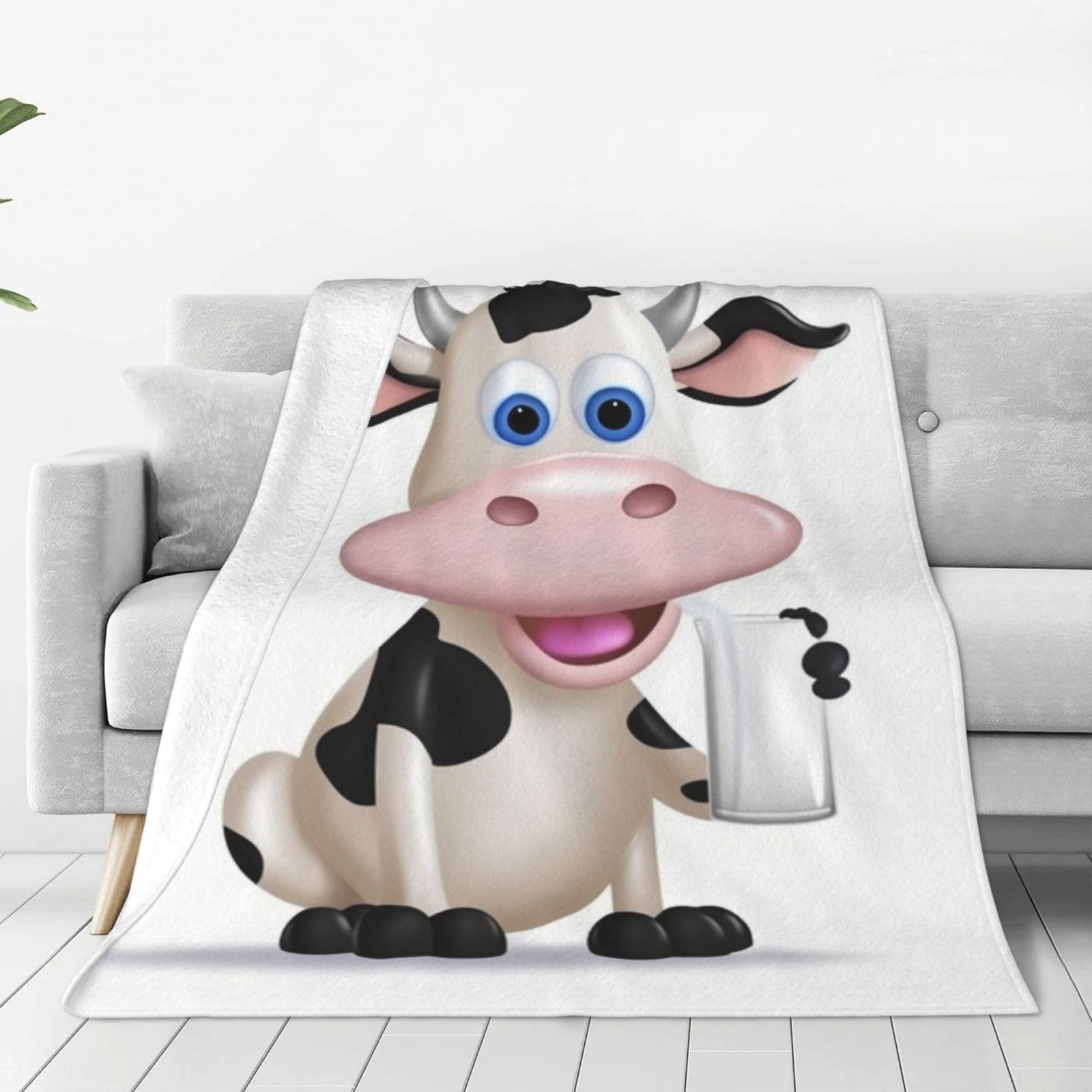 KLOPH Cartoon Milk Cow Throw Blanket 60"x50" Flannel Fluffy Warm Blanket for Couch, Reversible Plush Blankets for Bed, Comfy Fuzzy Blanket for Sofa, Plush Lightweight-Blankets for All Season