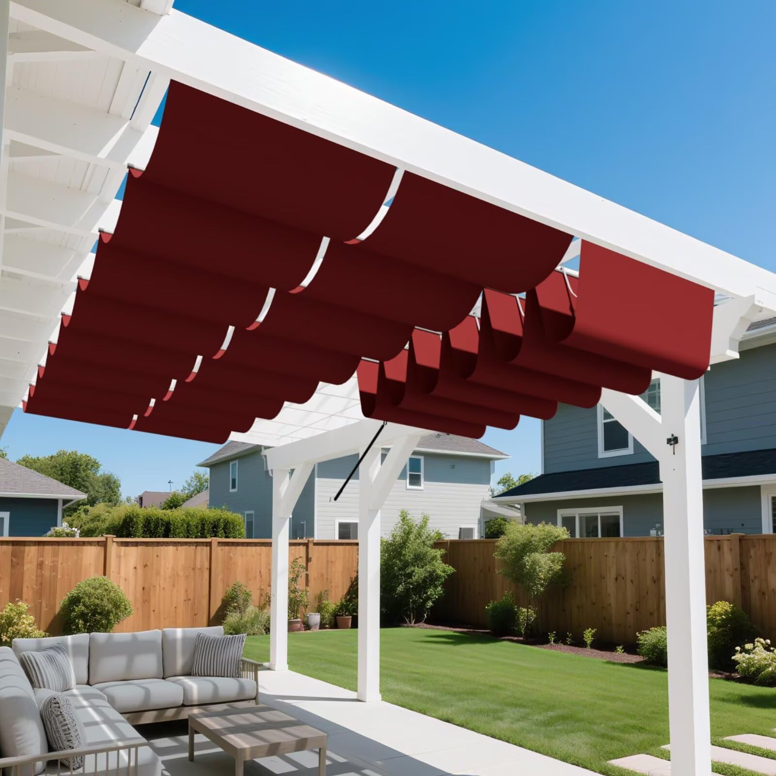 GJZQDKX Retractable Sun Shade Sail, Waterproof UV Protection Outdoor Canopy with Mounting Kit for Garden, Patio, Backyard (300cm x 600cm, Red)