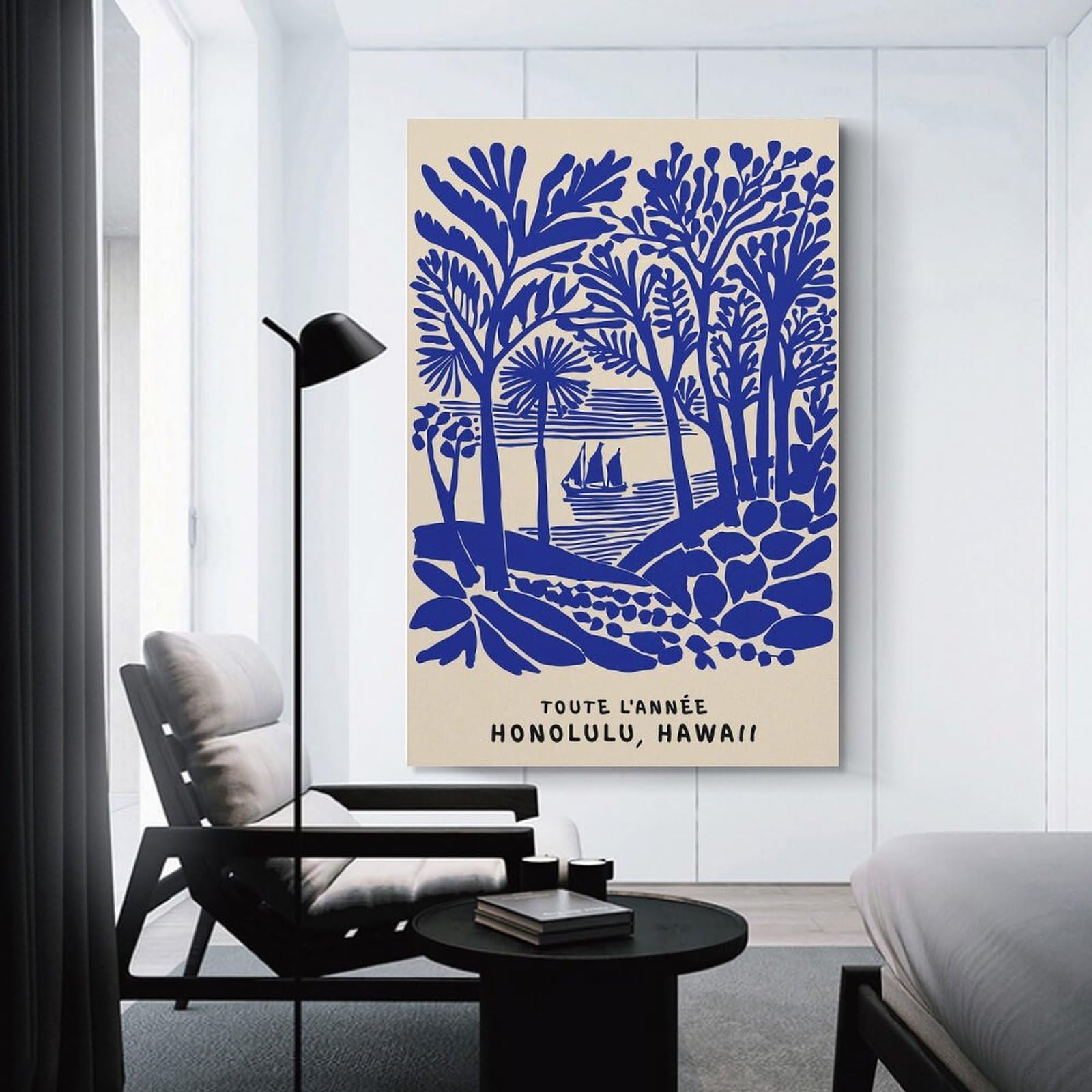 Junmoney Blue Tropical Landscape with Sailboat Wall Picture Print 12x18inch(30x45cm), for Picture Wall Styling in Lounge Or Bedroom, Ideal for Building A Coordinated Art Wall