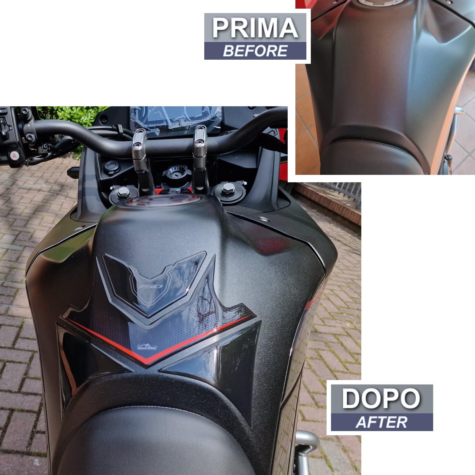 Resin Bike naklejki moto kompatybilne z Honda Transalp XL 750 2023. Ochrona zbiornika paliwa motocykla przed uderzeniami i zarysowaniami. Naklejka 3D z żywicy - neutralny metaliczny